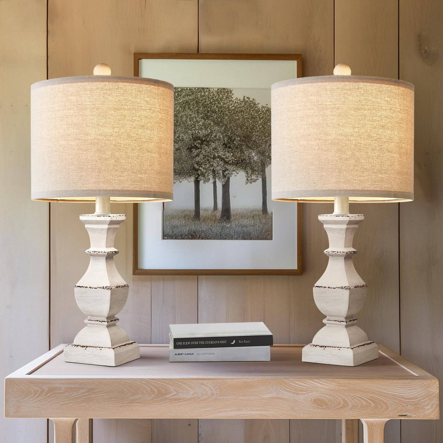PoKat 20.5'' Retro Table Lamps Set of 2 Nightstand Lamp for Bedroom Vintage Rustic Table Lamps for Living Room Traditional Night