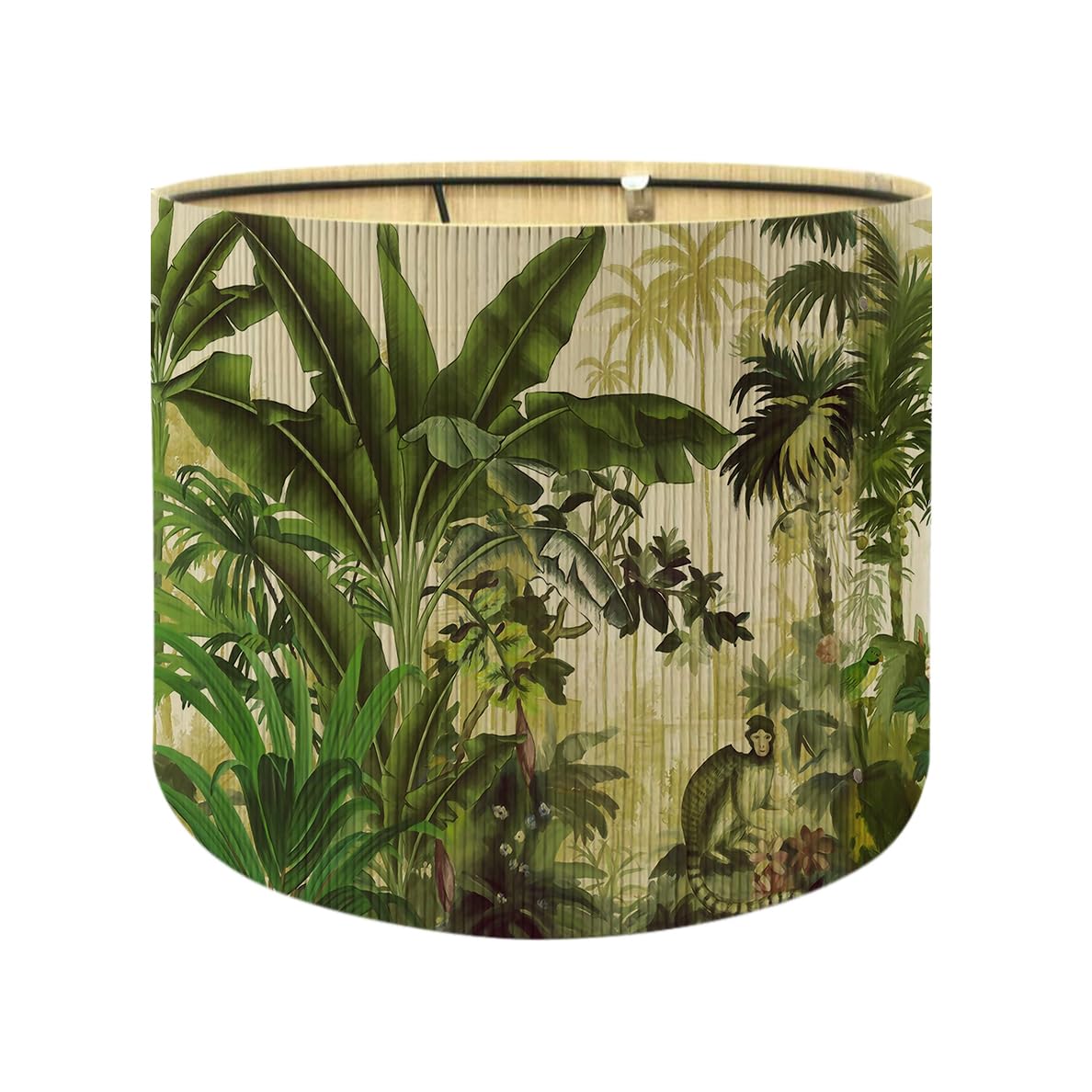 Floral Lampshade Bamboo Made With Tropical Plants green Design, Suitable For Floor Lamps And Desk Lamps, Art deco, Rustic And El