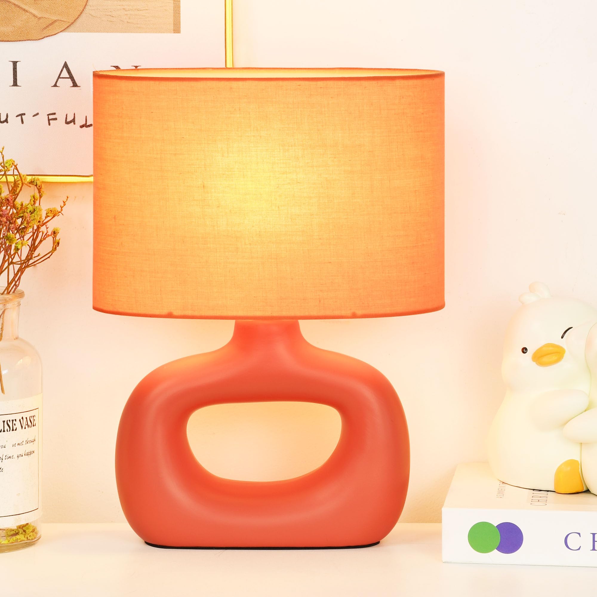 Lampwell LACIO Orange Small Table Lamp for Living Room as Bedside Table Lamp for Bedroom,Modern Ceramic Kids Night Table Lamp,8.