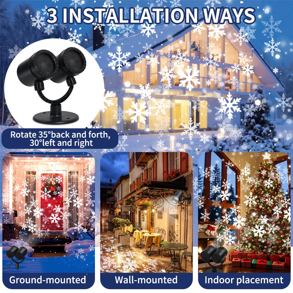 Christmas Projector Lights Outdoor,Double Head Snowflake Led Lights Waterproof,Landscape Decorative Lighting Projection Lamp For