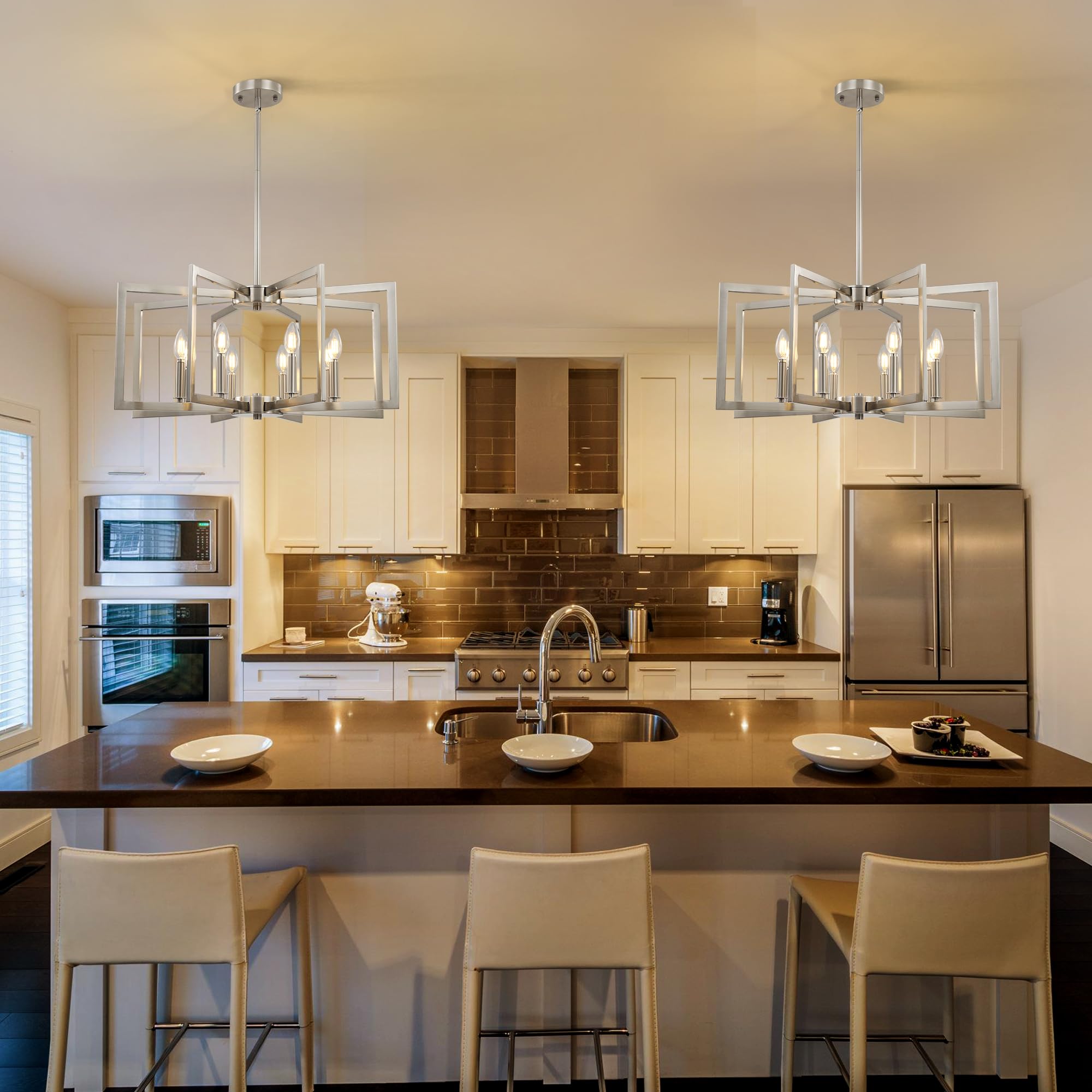 8-Light Large Brushed Nickel Chandeliers For Dining Room