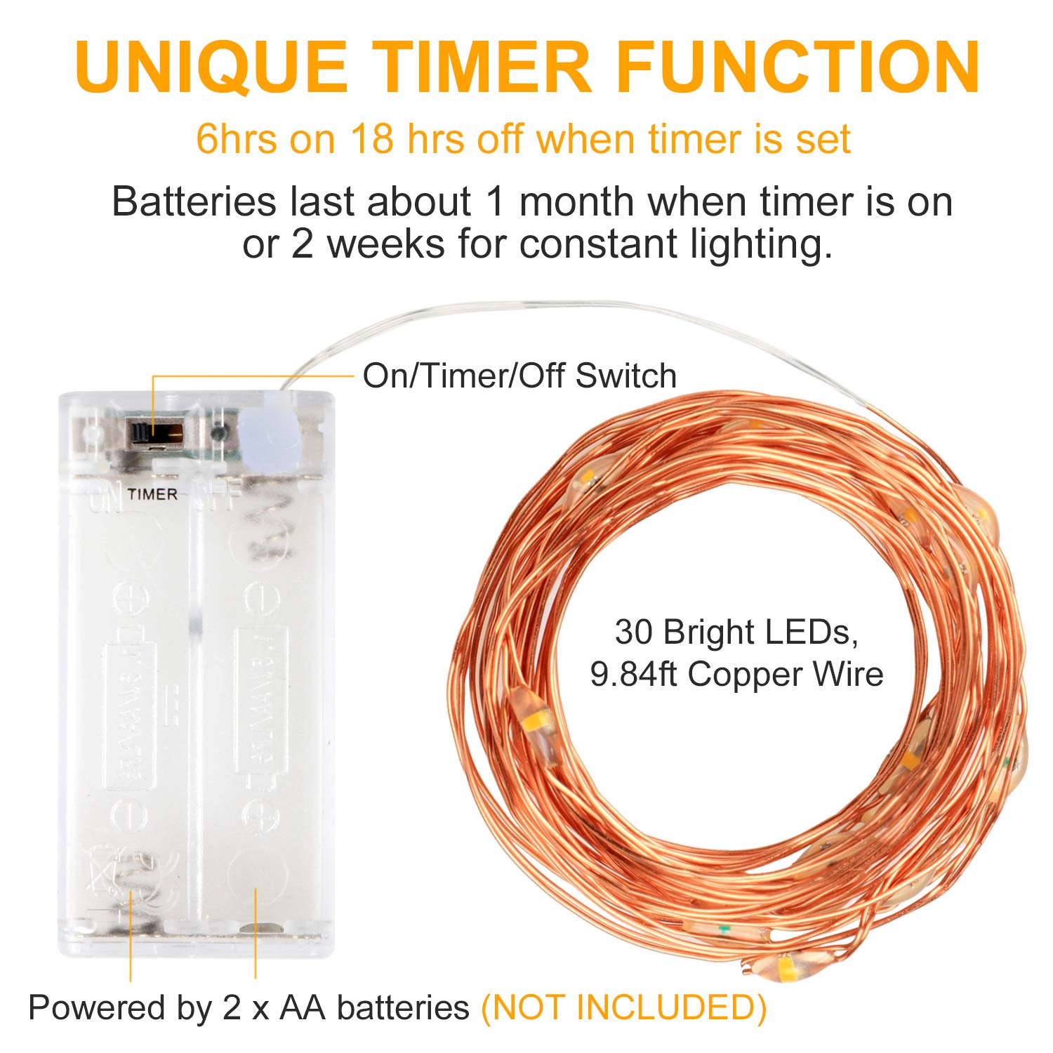 Innotree 6 Pack Led Fairy String Lights Battery Operated With Timer, 10Ft 30Leds Battery Powered Copper Wire Mini Firefly Twinkle Lights For Bedroom, Christmas, Wedding, Party Decoration, Warm White