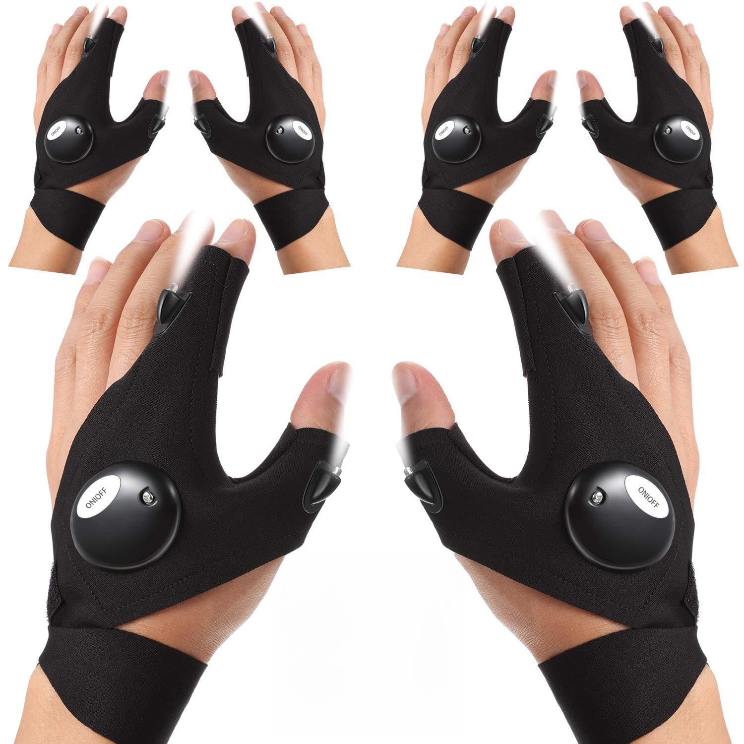 Frienda 3 Pair LED Flashlight Gloves Gifts for Men Light Fingerless Outdoor Fishing Gloves Tool Gadgets Gifts for Repairing Work