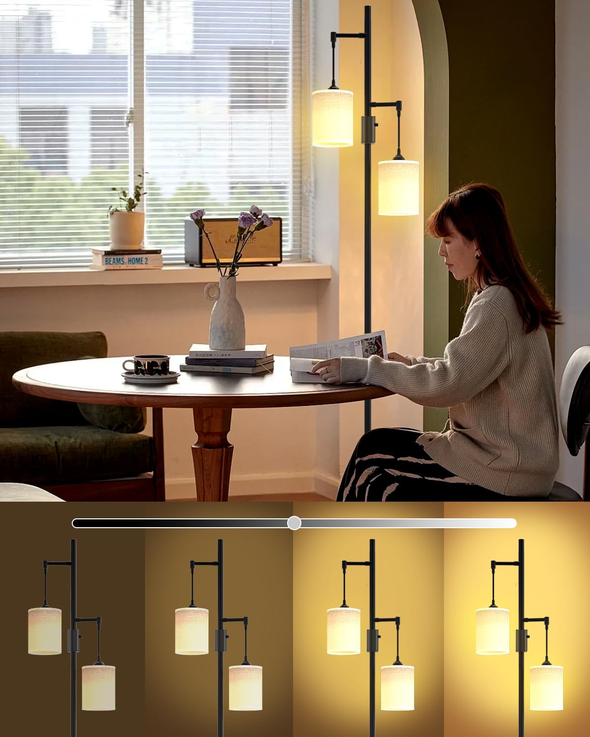 Lightdot 65In Dimmable Tree Floor Lamp Black Tall Standing Lamps With 2 E26 3000K Led Bulbs, Mid Century Modern Floor Lamp For L