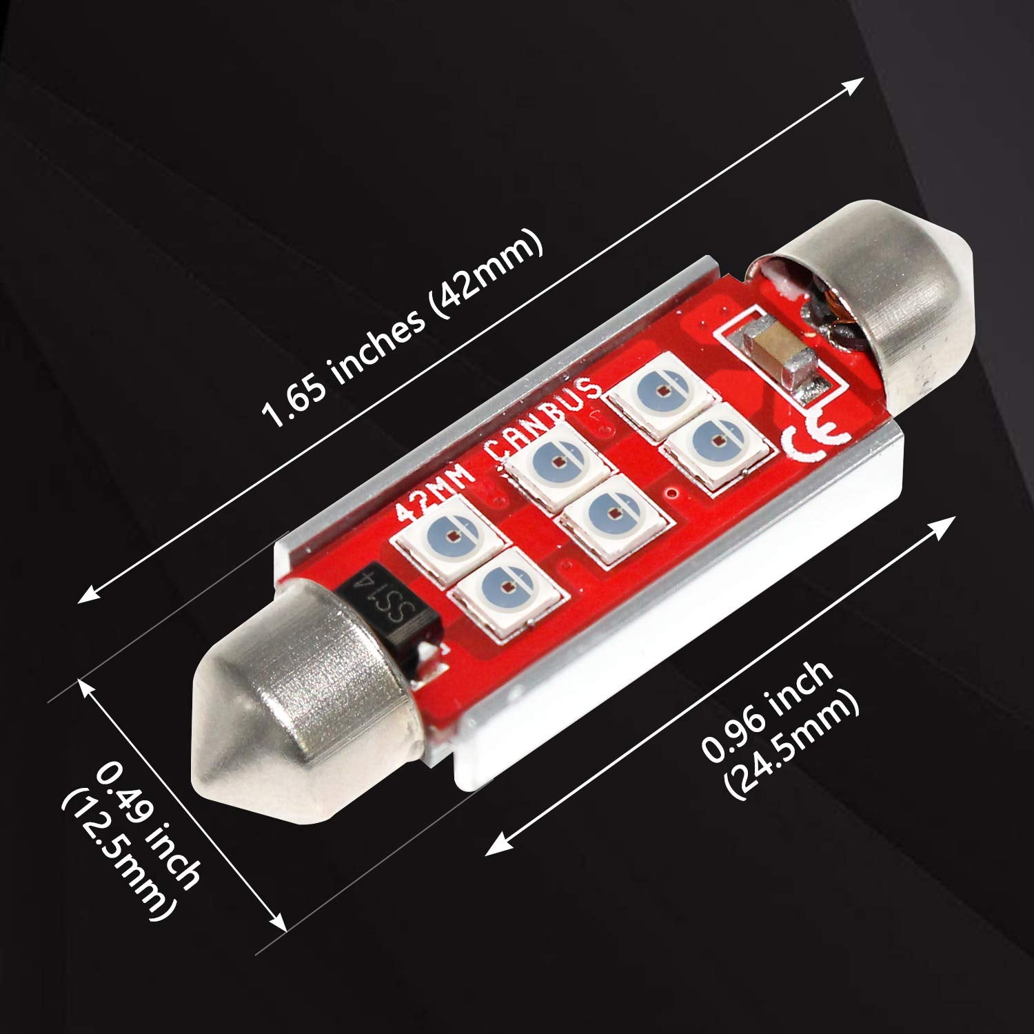 PHINLION LED Bulb 3030 6-SMD Festoon 41mm 42mm Red - 4 Pack, Aluminum for Car Interior Map Dome Trunk Courtesy Light