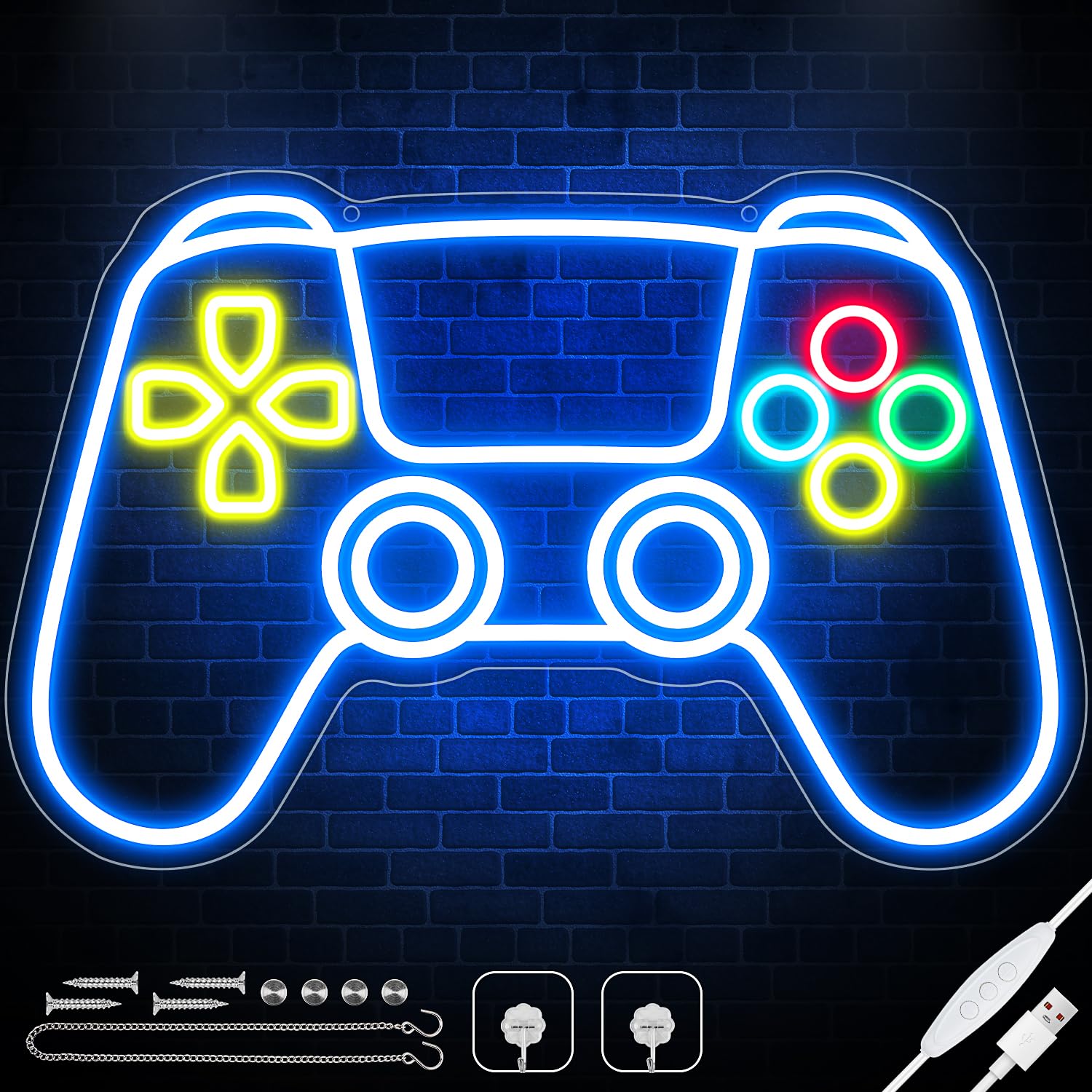 spxkd Gamer Neon Sign LED Wall Decor Gamepad Shape 16.9in x 11.5in Black Model HTT-645A