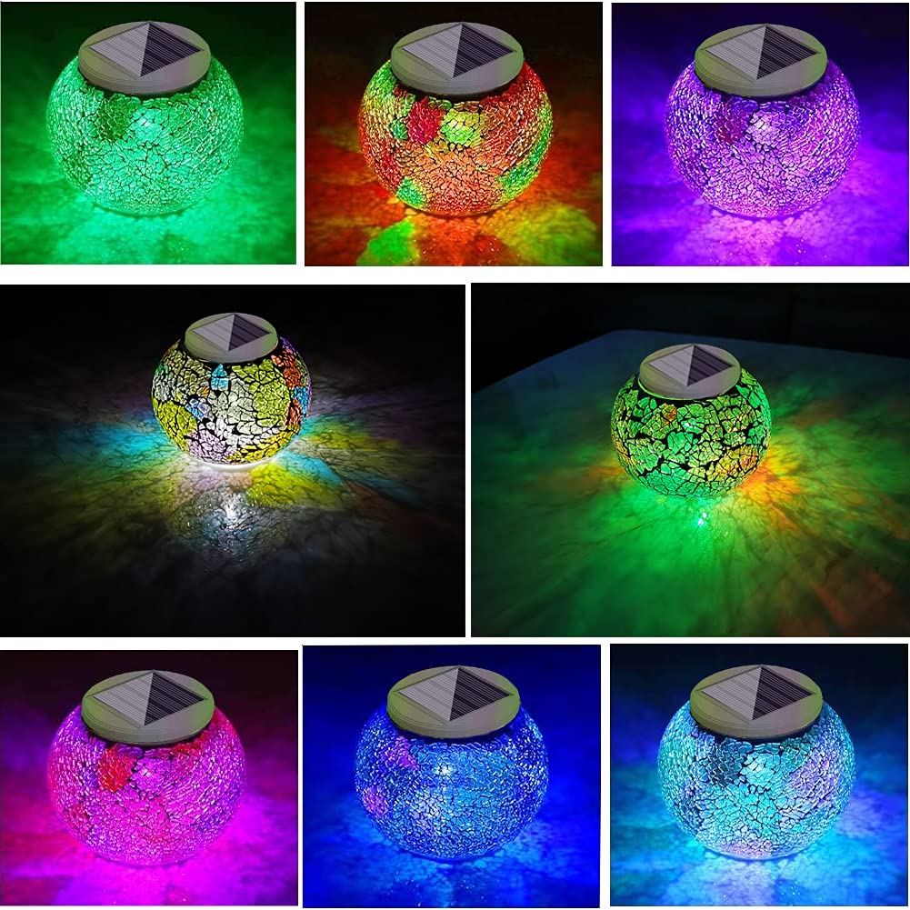 Aukora Solar Powered Color Changing Glass Ball Lights - Waterproof LED Garden/Table Decor, Multi-Colored, Ideal for Outdoor/Indoor Use