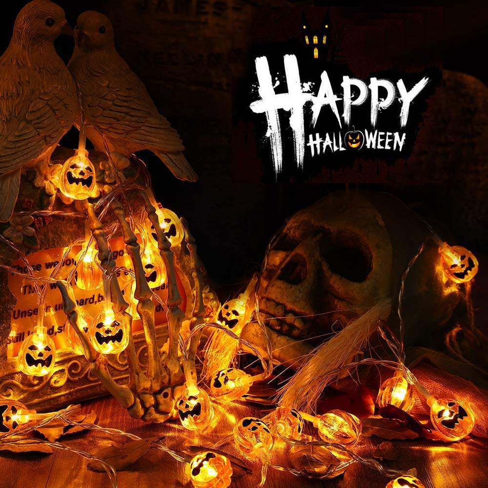 Toodour Halloween Pumpkin Lights - 15ft 30 LED Battery Operated Halloween Decorations String Lights for Indoor Outdoor Home Pati
