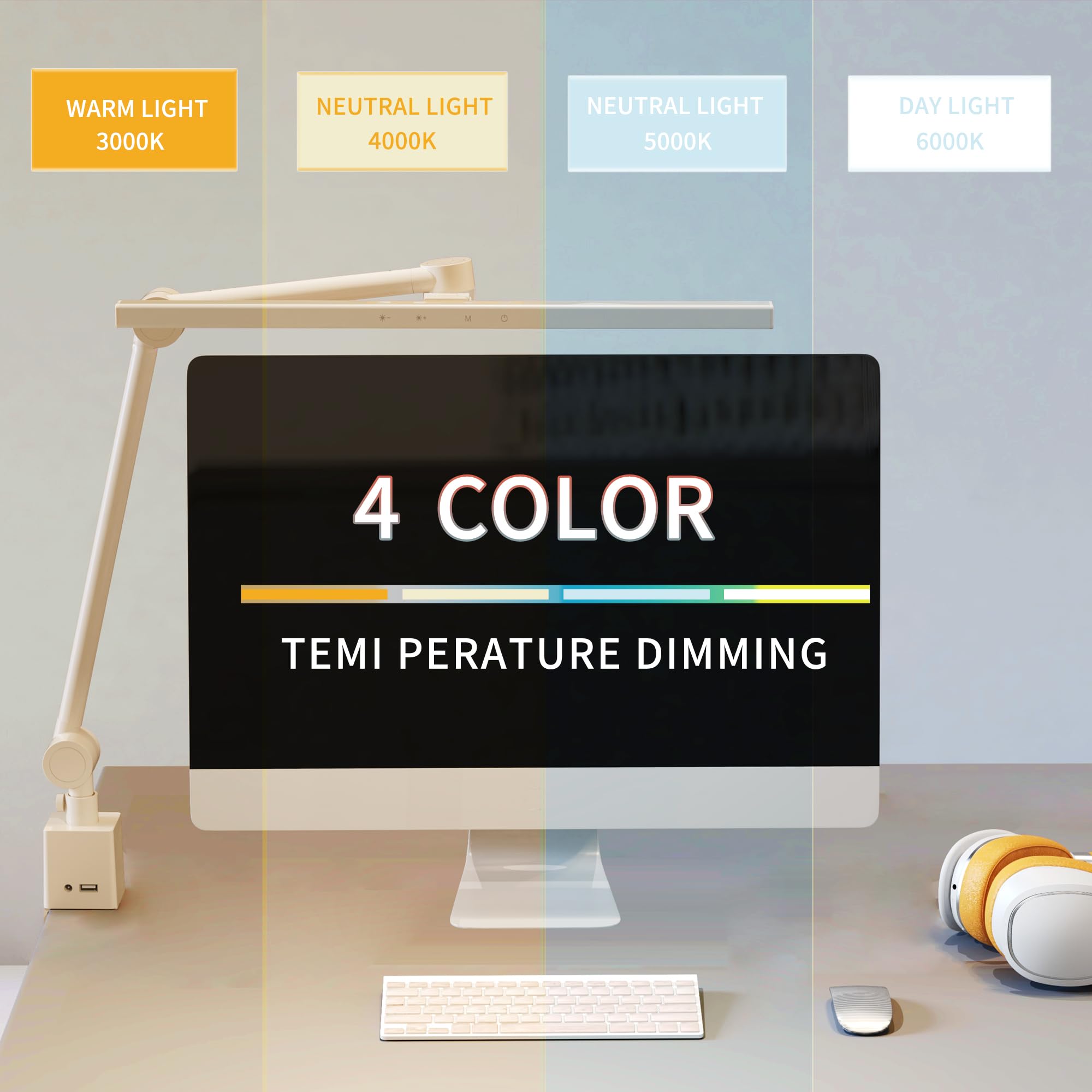 Melifo Led Desk Lamp With Clamp,Monitor Light Bar,Eye-Caring Desk Light,Ultra High Definition And Brightness Table Light,4 Modes 12 Brightness, (White Desk Lamp With Clamp)