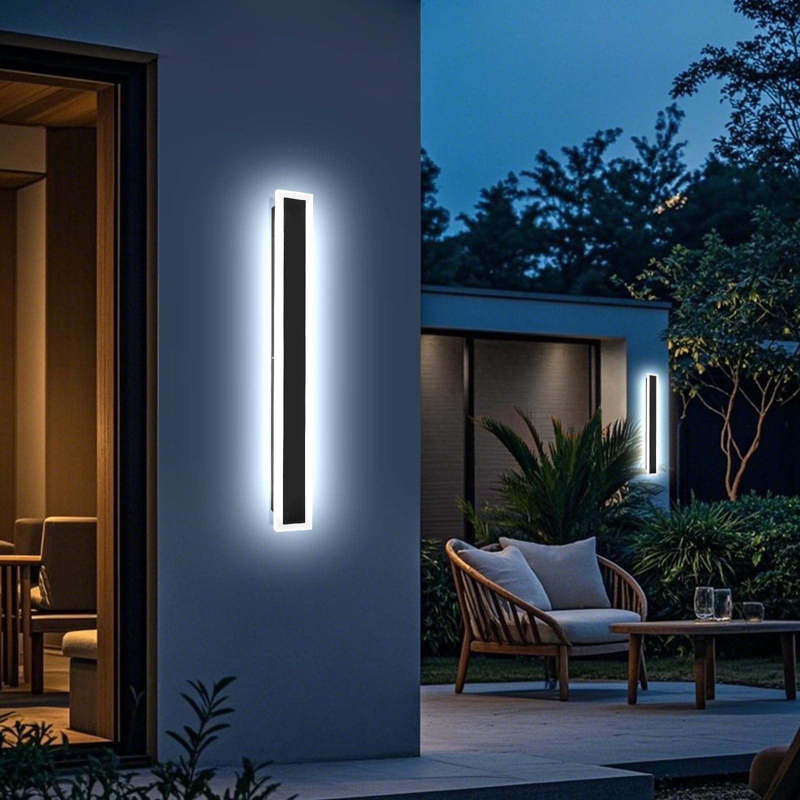 starhyams 31.5 Inch Long Outdoor Wall Light, Modern LED 3000K-6000K Dimmable Outdoor Wall Sconces Linear IP65 Waterproof Black E