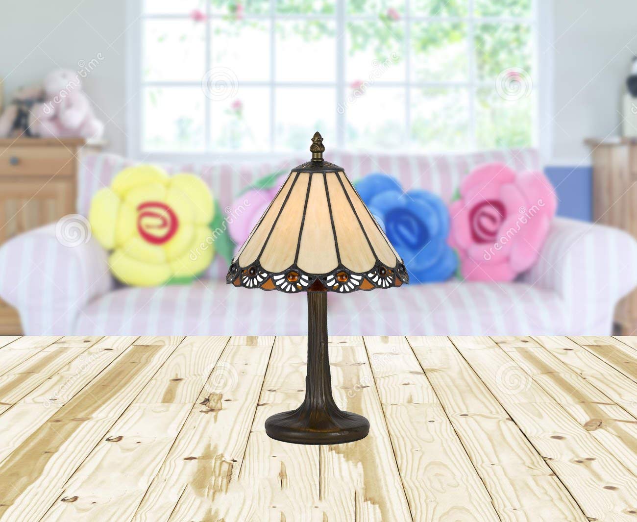 Cal Lighting Tiffany Accent Lamp, 40W, 8inx8inx13.5in, Zinc Cast Base, Antique Brass, Model BO-2382AC