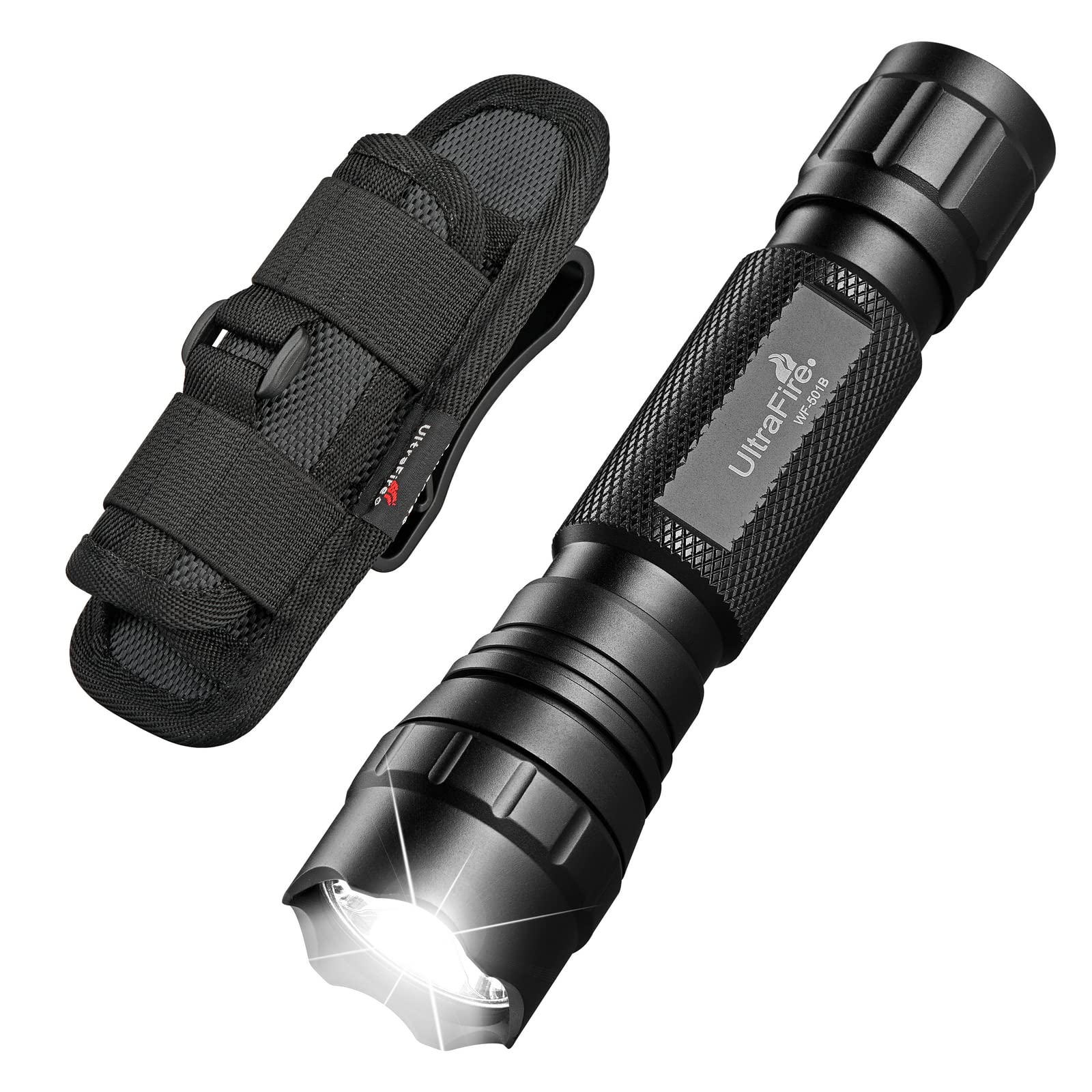 Ultrafire Tactical Flashlight With Holster, Single Mode Led Flashlight 1000 High Lumen Duty Flashlights With Belt Holster And Ch