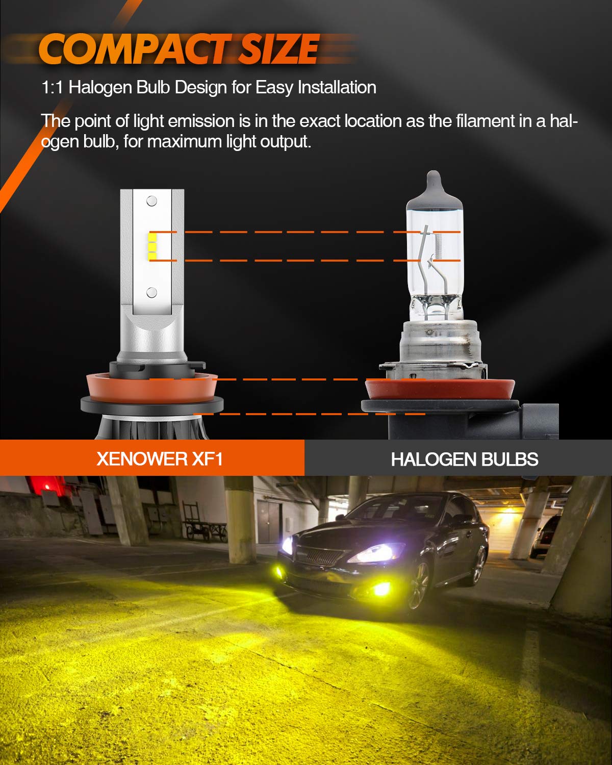 Sealight H11/H8/H16 Led Fog Light Bulbs Or Drl, 4000Lm 3000K Amber Yellow Fog Lamps,Strong Penetration, H9 Amber Led Replacement Fog Light Bulbs For Cars,Trucks, Suvs, Vans,Plug And Play(Pack Of 2)