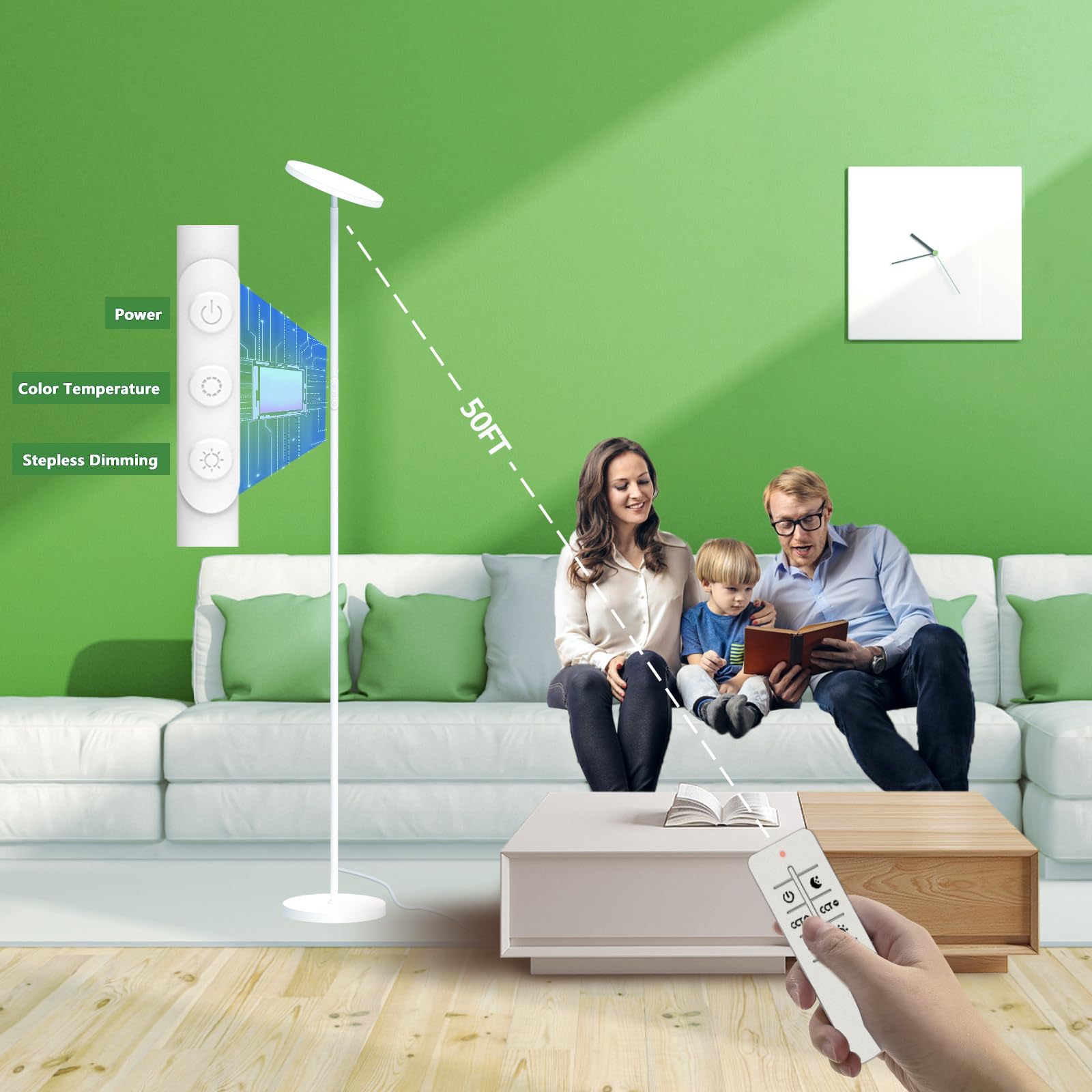 Led Floor Lamp, 3600Lm Bright Standing Lamp 350W Equivalent With 2700K-6500K Stepless Dimming, Modern Torchiere Room Lamp With R