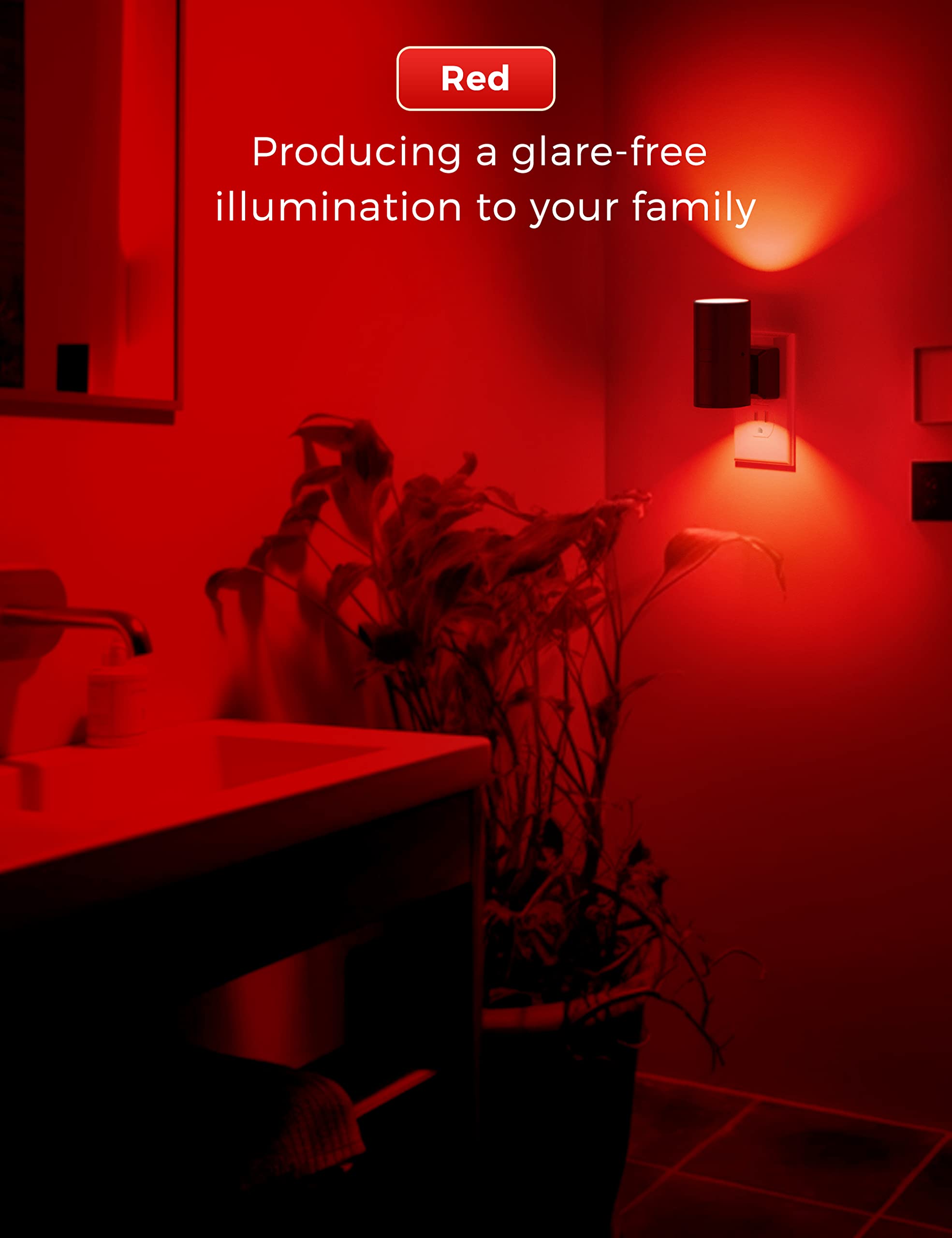 L LOHAS LED Night Light, Dimmable Red Plug-in with Light Sensor, Sleep Aid, 2 Pack, Model GY-063-RE-US-2