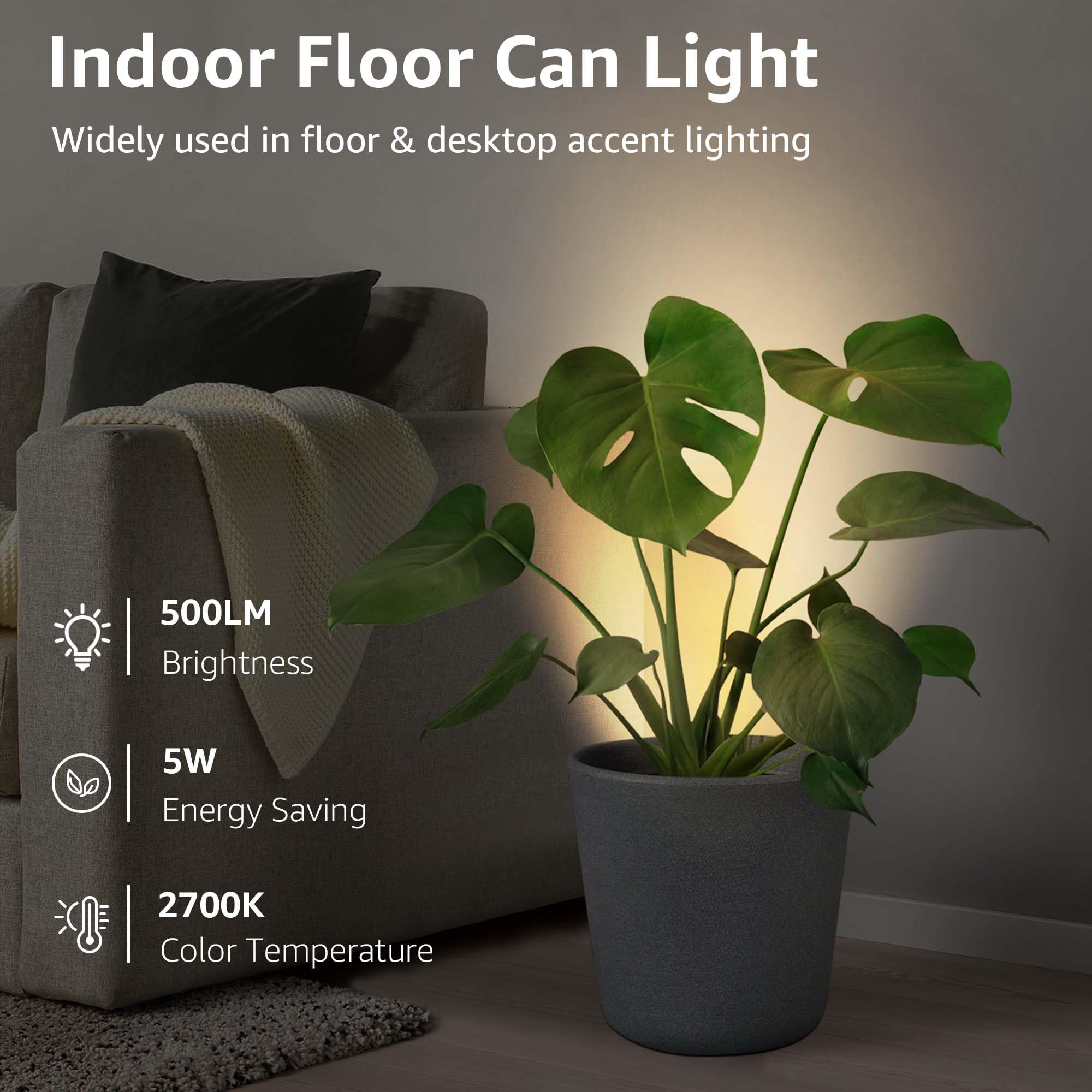 Sunvie 2 Pack Uplighting Indoor Floor Can Light, Uplights Indoor Floor Up Lighting Indoors With 2700K Gu10 Bulbs 5W Up Lights In