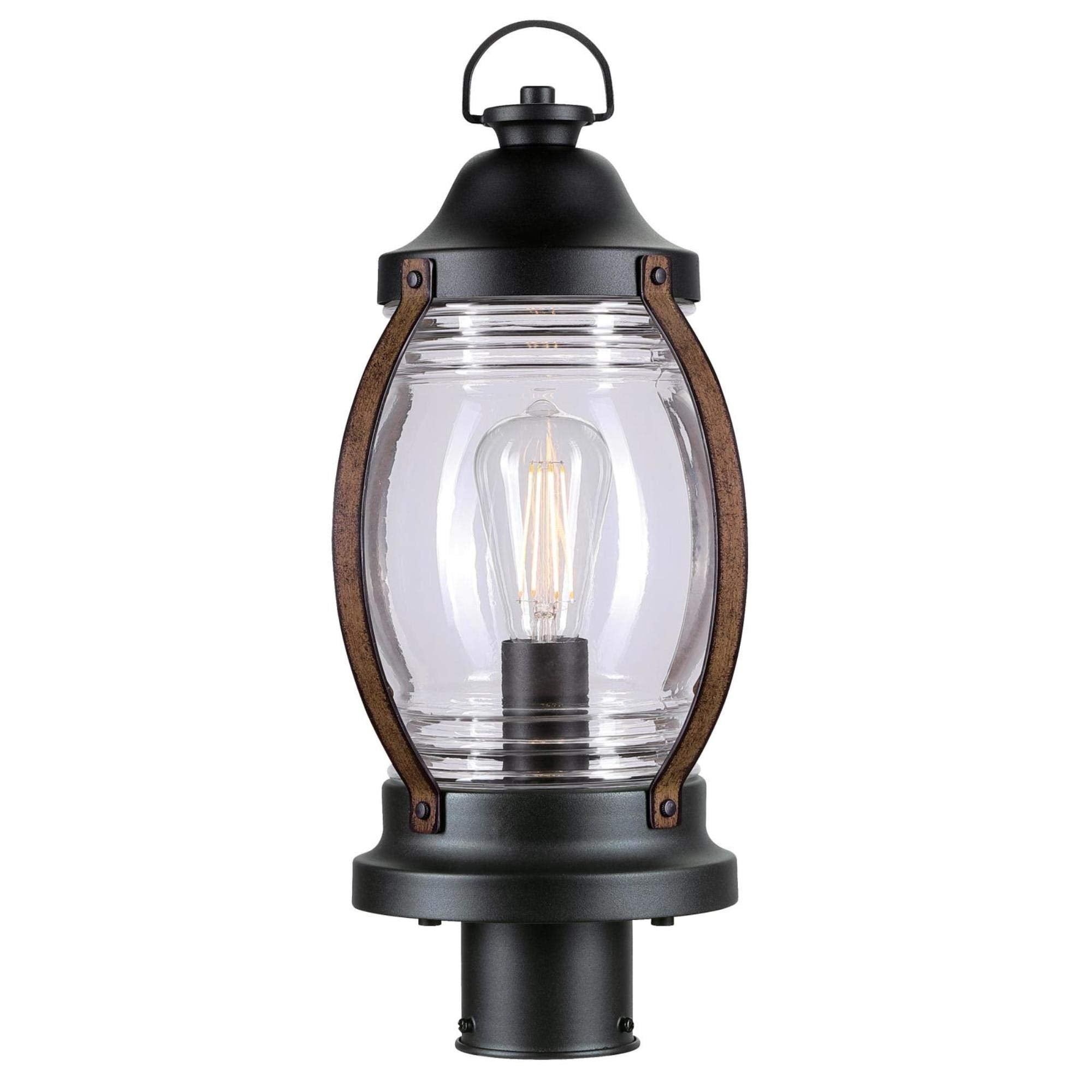 Westinghouse Outdoor Post Top Light Fixture, One-Light, Textured Black and Barnwood Finish, Clear Glass, Model 6578800