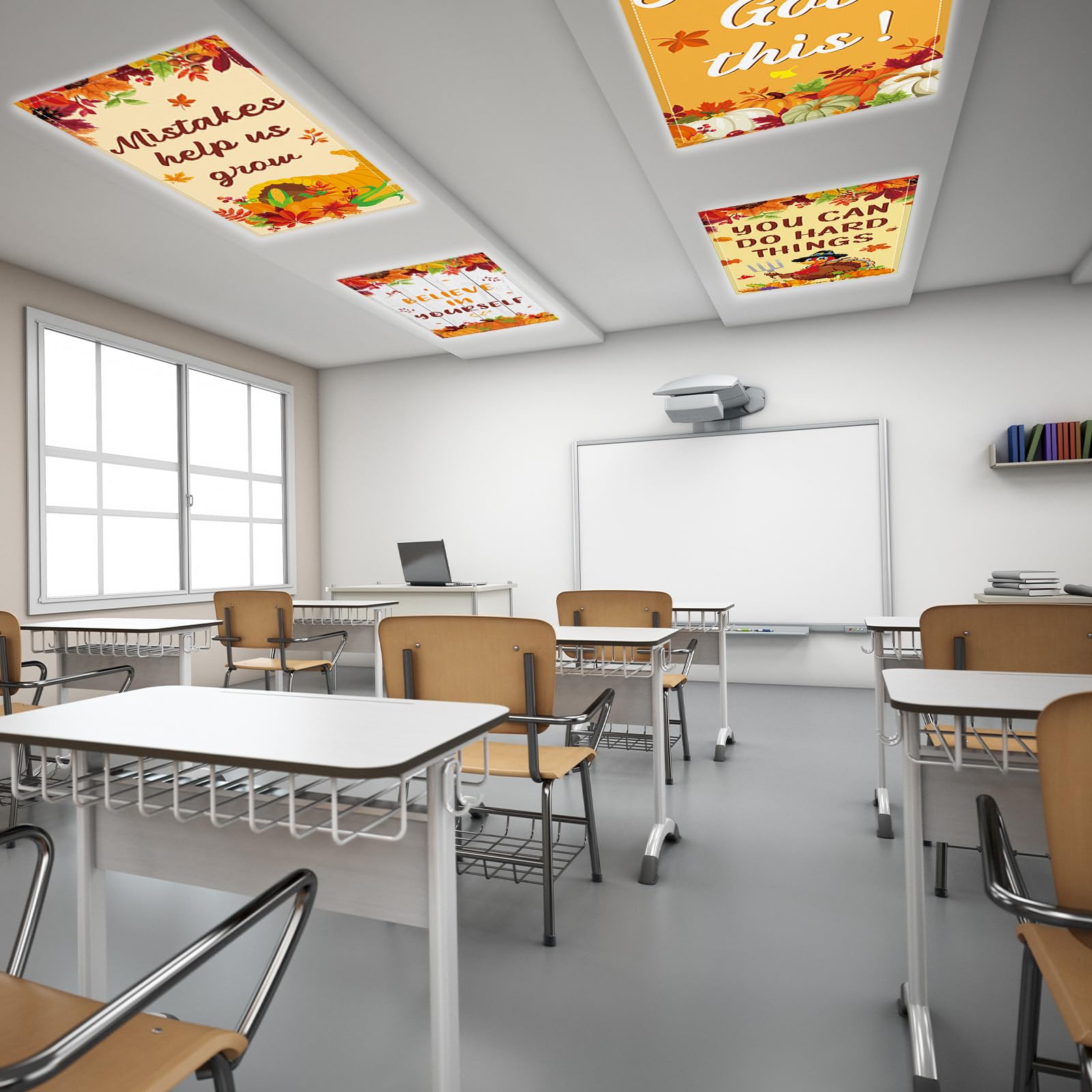 8 Pcs Fluorescent Light Covers With 80 Magnets Decorative For Classroom Ceiling Lights 4 X 2 Feet Magnetic Light Cover Filter Easy Install For Office Hospital Drop Home Ceiling Supplies (Thanksgiving)
