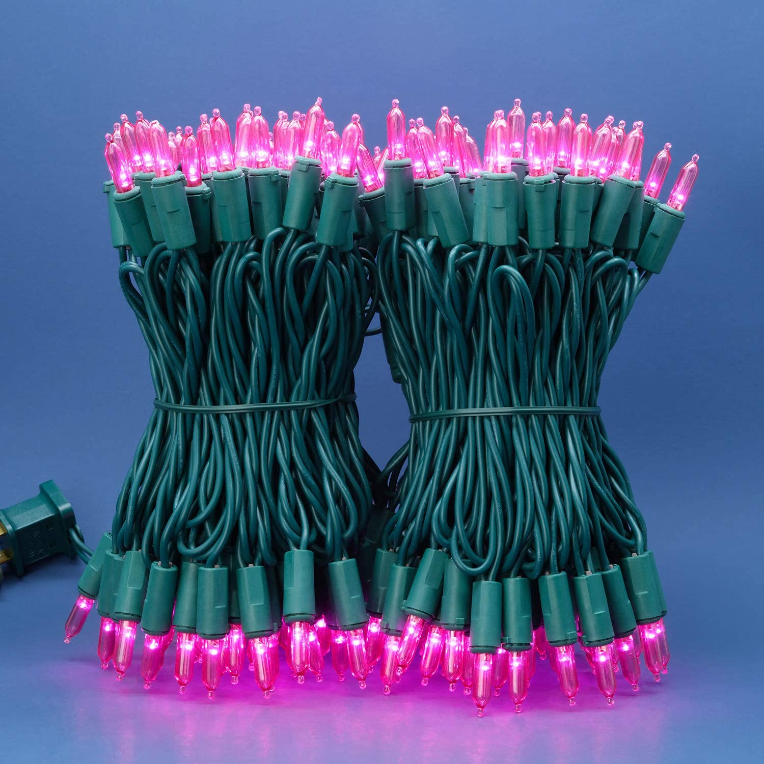 Sweet Shine 200 Count Pink Led Christmas Lights, 66 Ft Green Wire, Ul Certified String Lights