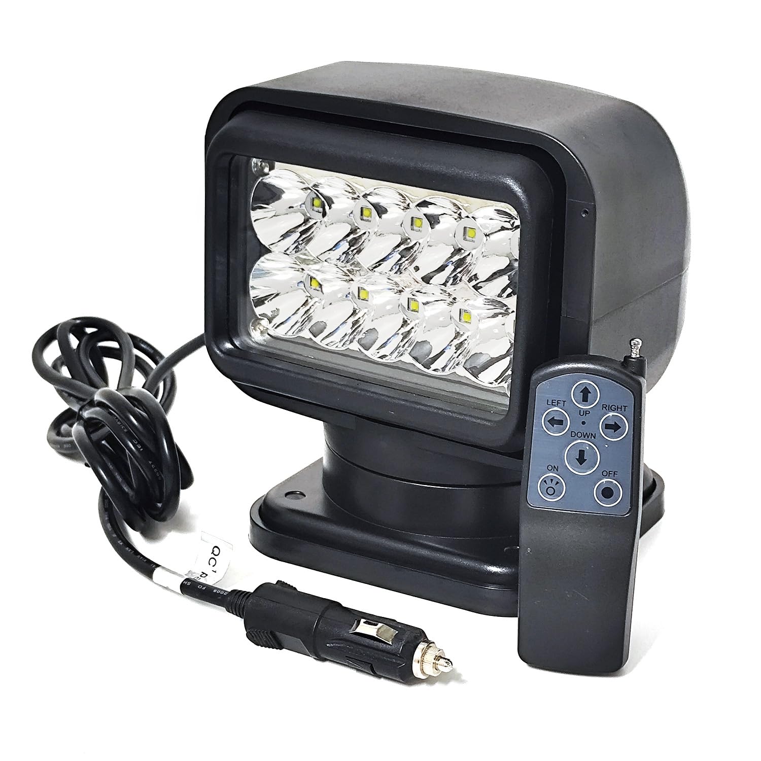 JIUHUAN LED Search Light 50W 7 Inch Waterproof Black Remote Control Model JH116-50W-R Daylight 360° Rotation
