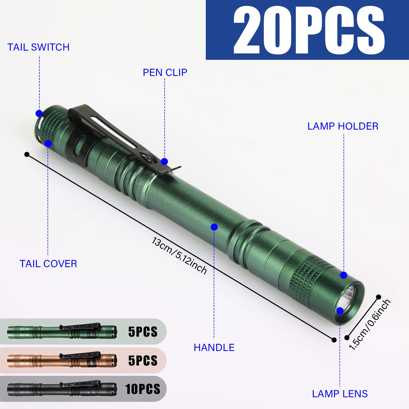 Hortsun 20 Pcs Mini Pen Light Flashlights Gifts For Fathers Day Pocket Flashlights Pen With Clip Small Led Handheld Slim Torches