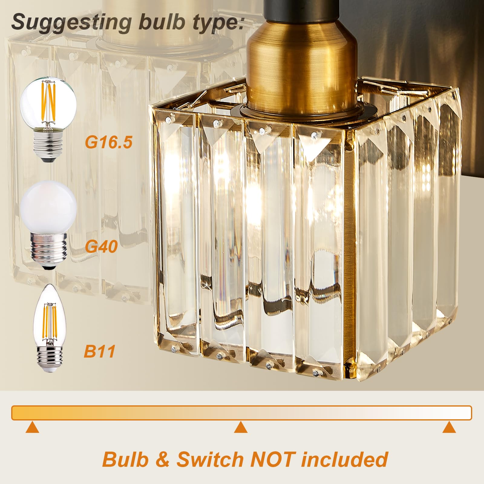 HUOKU Modern Crystal Bathroom Vanity Light 5-Light Metal Black Gold Square Shade, Model dd992089