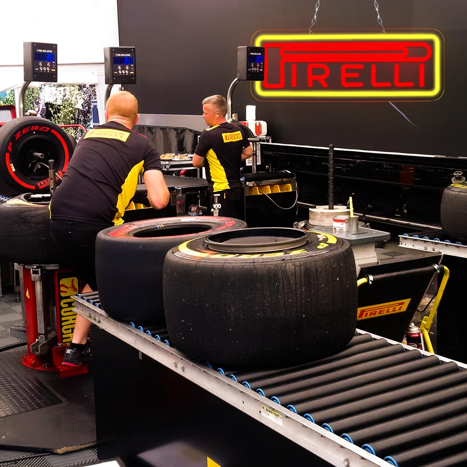 WonderfulLife Pirelli Neon Sign - LED Tire Shop Decor, Red Plastic, USB Powered, Easy Hanging