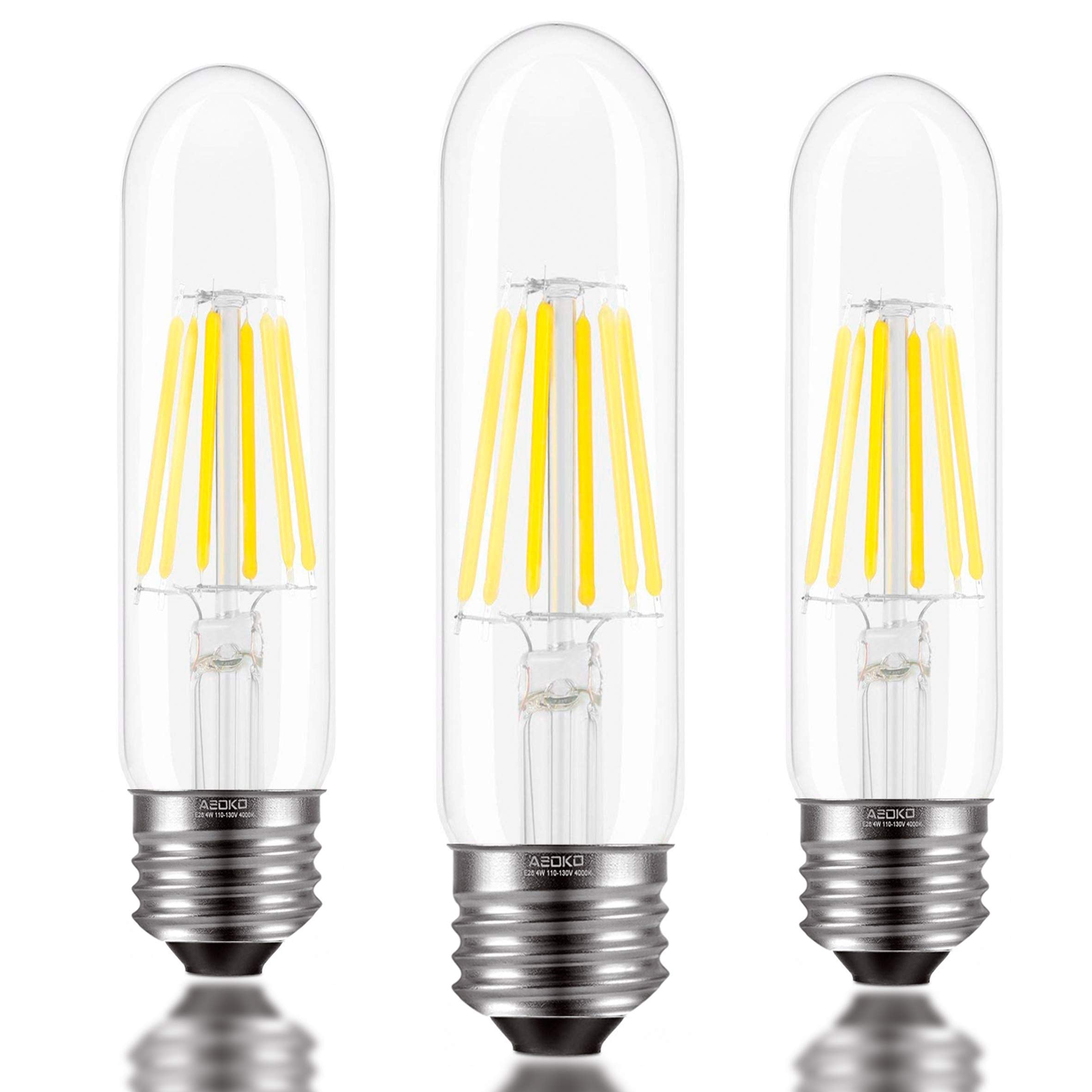 Asoko E26 T10 Bulbs Daylight White 6W, Dimmable T10 Edison Bulb 60 Watts 4000K, E26 Base Led Tubular Light Bulbs, Tube Vintage L