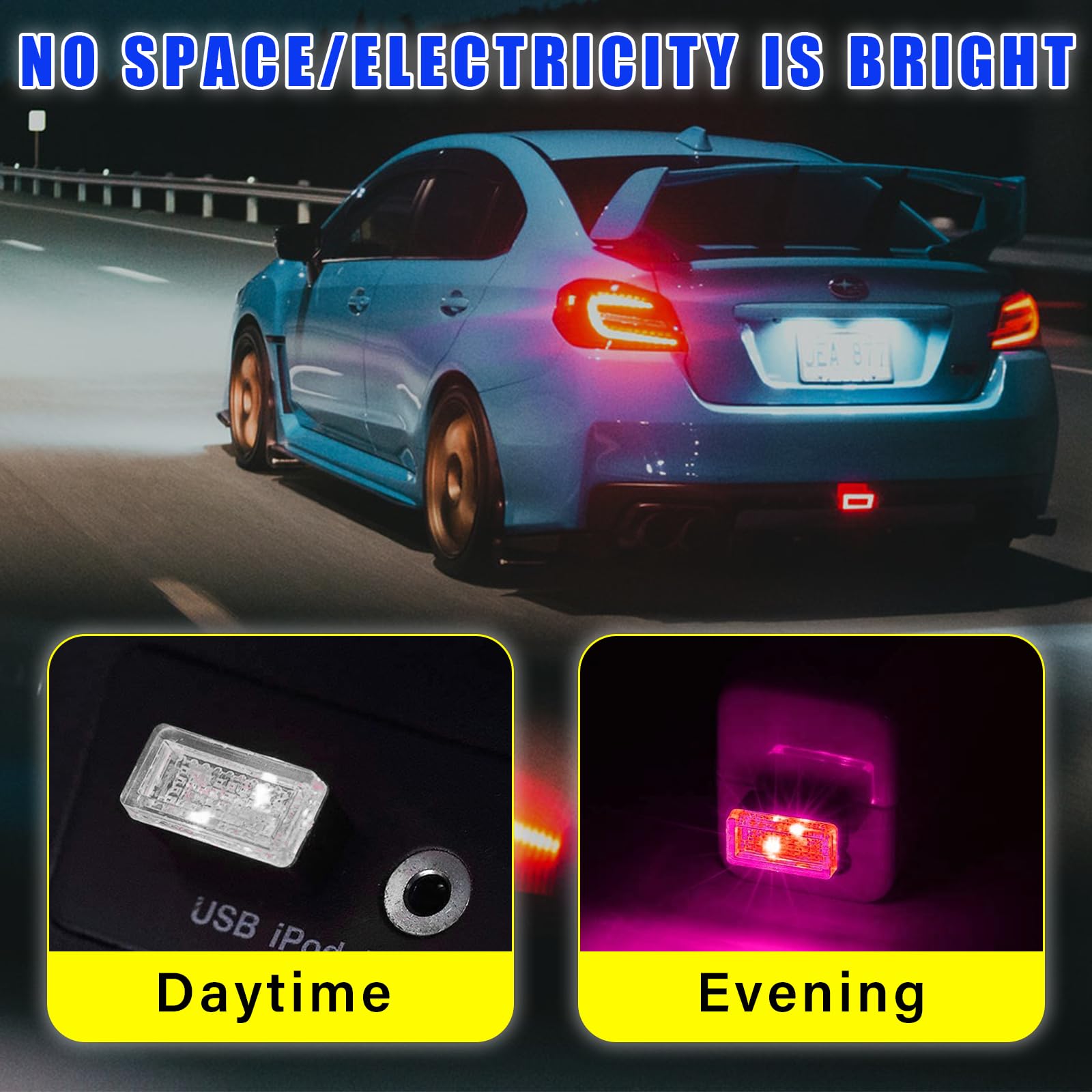 Augeny Usb Led Car Interior Atmosphere Lamp, Portable Night Light Kit, Universal Fit, Purple