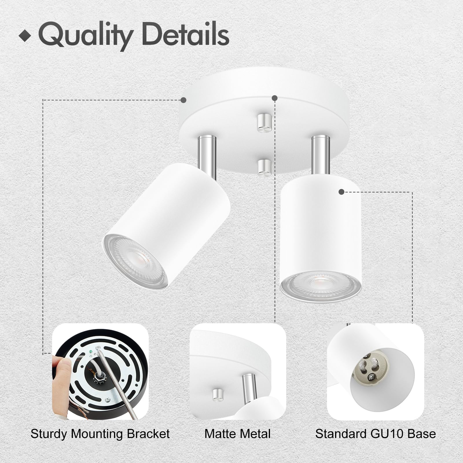 2 Light Track Lighting Fixtures Ceiling  Matte White Round Directional Ceiling Spotlight  Gu10 Flush Mount Track Fixture  Flexibly Rotatable Light Head For Kitchen/Living Room  Bulb Not Included
