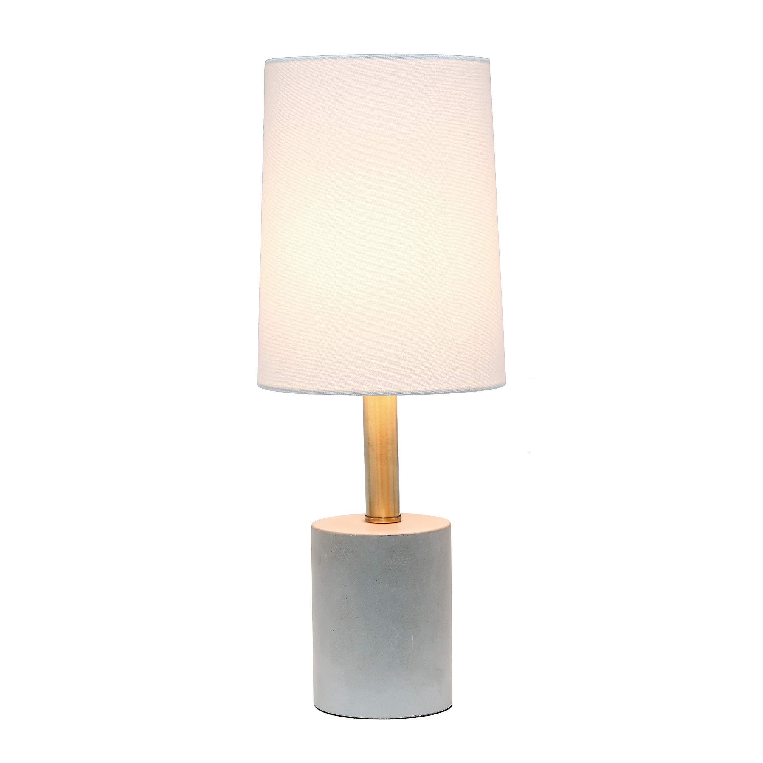 Elegant Designs Cement Table Lamp LT3314-WHT with Antique Brass Detail, White