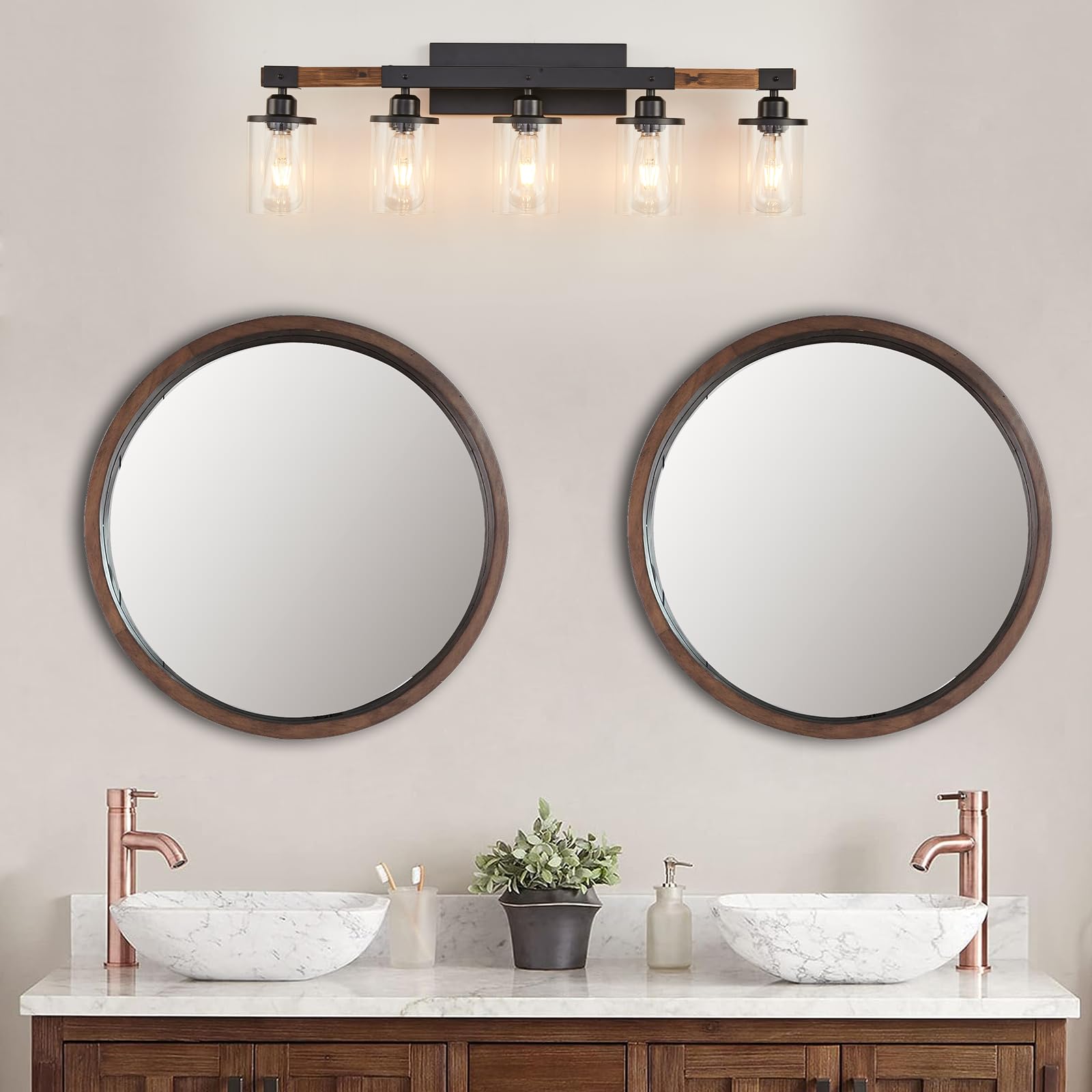 Feohak 5-Light Bathroom Vanity Light Fixtures, Farmhouse Vanity Lights For Bathroom, Rustic Industrial Vintage Black Wood Wall S