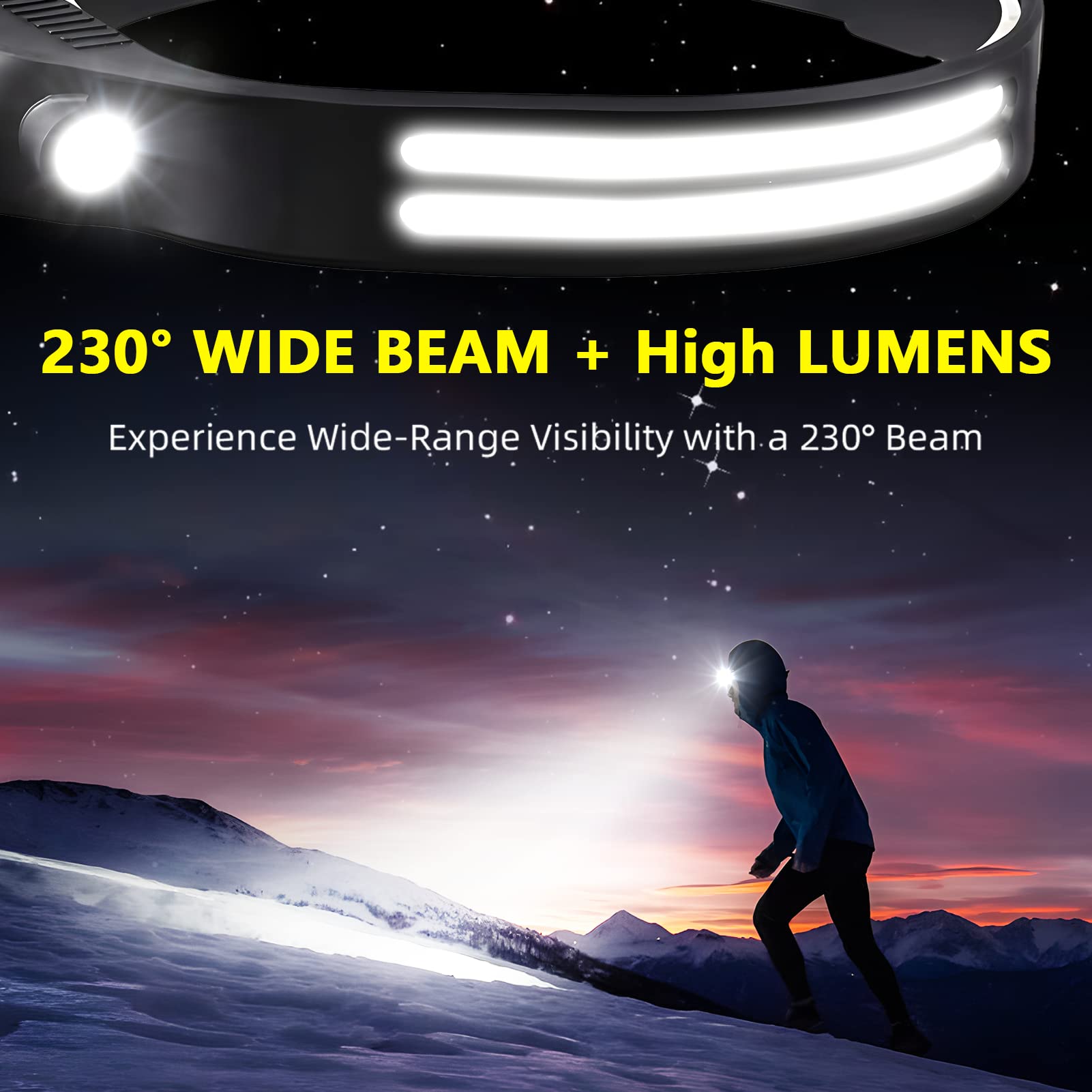 Beccason Led Headlamp Rechargeable 3Pcs - 230 Cob Super Bright Head Lights For Forehead, Hard Hat Light For Adults, Usb C Headba