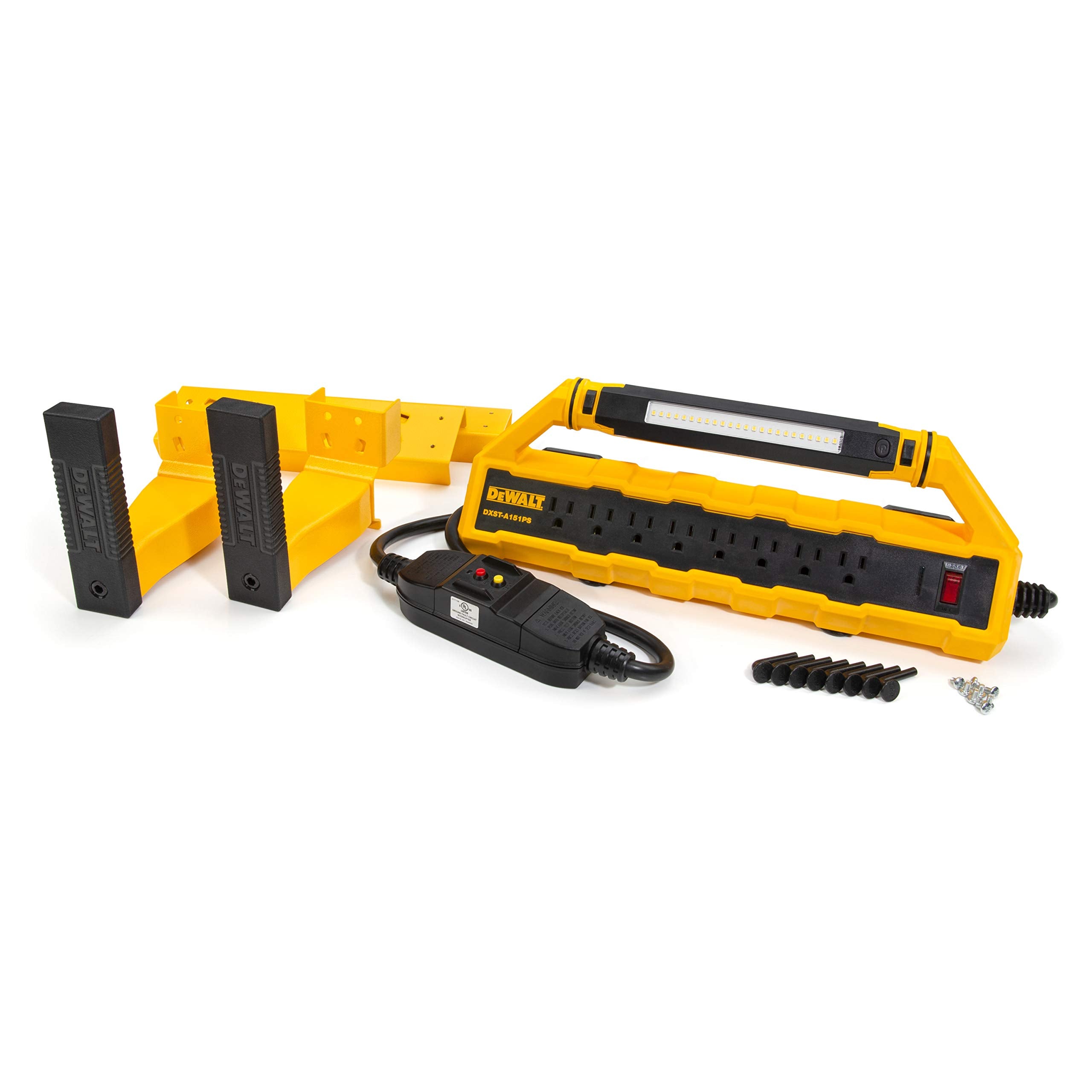 Dewalt 15-Amp Gfci Power Station With Detachable Work Light And Cord Minder Kit, 8 Standard 3-Prong Outlets, 2 Usb Ports