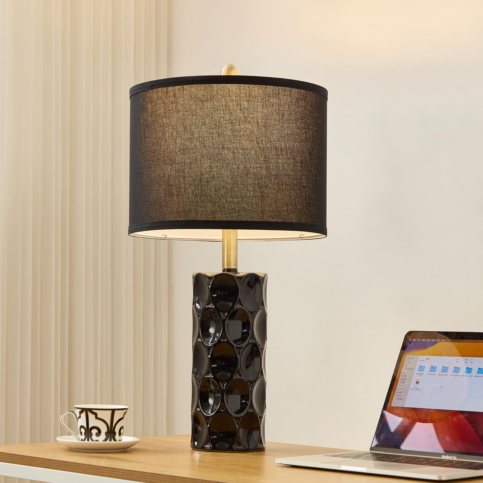 Saiweya 24'' Modern Ceramic Table Lamp Set Of 2 Bedroom Lamps, 3 Color Dimmable Bedside Lamps For Living Room Farmhouse Nightsta