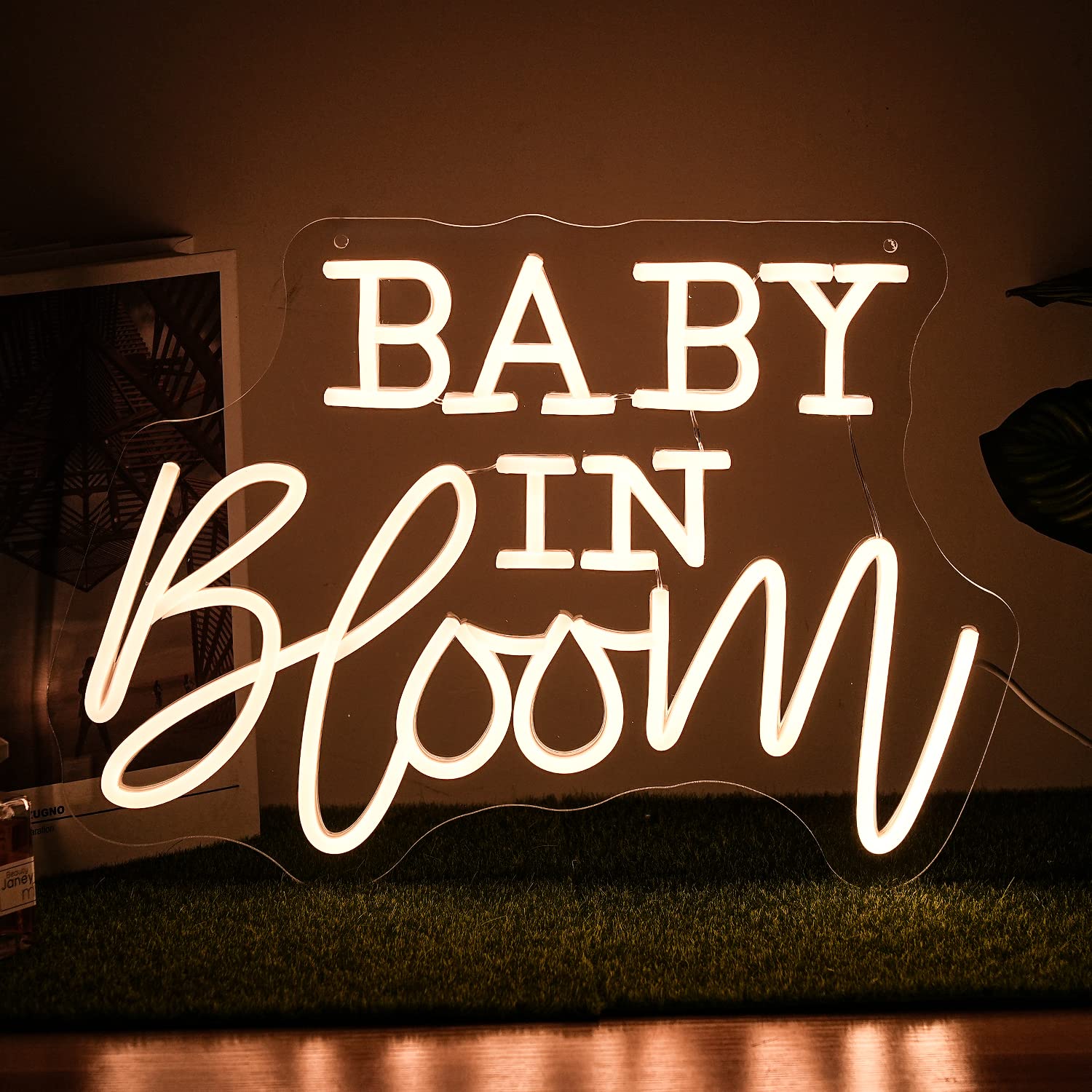 Alkkign Baby In Bloom Neon Sign Baby Neon Lights Warm LED Neon Light Signs Dimmable Letters Lights USB Powered with Switch for W