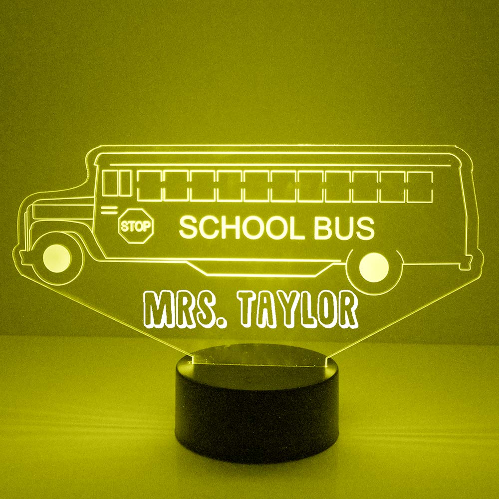 Custom School Bus LED Sign Night Light Lamp with Remote, Light Up Display with Personalized Name or Image, Customized and Made i