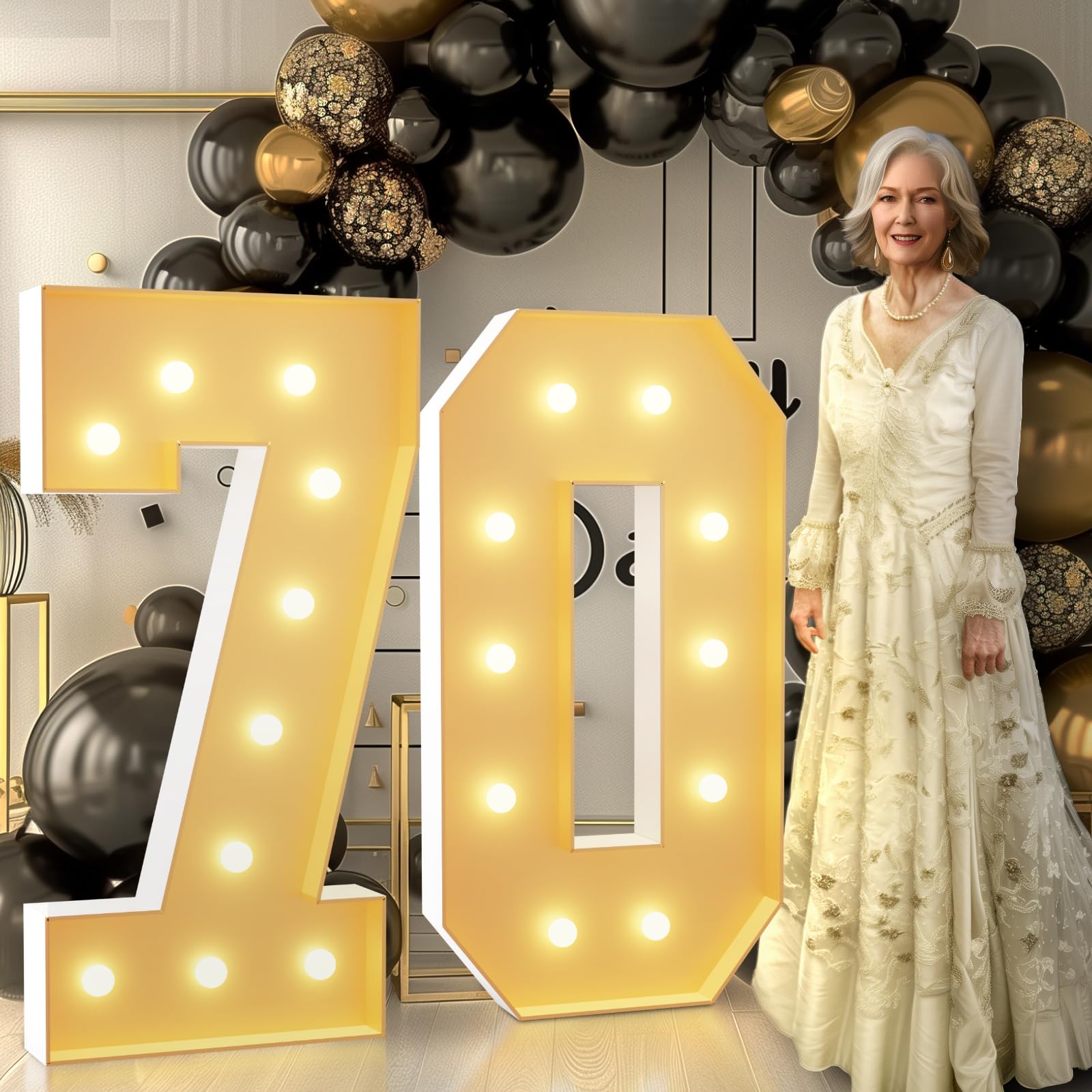 imprsv Light Up Numbers 70th Birthday Decorations Foam Board 4FT, Large Number 70 Party Arch Kit