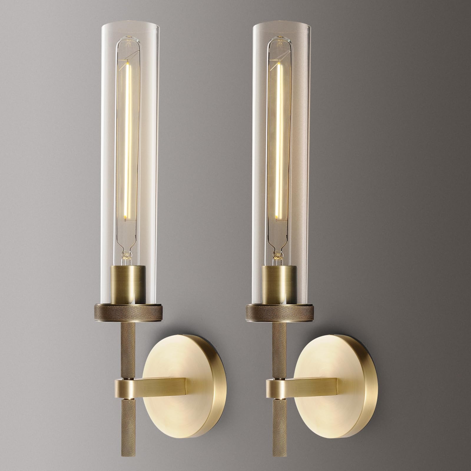 Zhtiechui Brass Wall Sconces Set Of Two, Glass Tube Sconces Wall Lighting, Gold Bathroom Vanity Light Fixtures, Wall Lights For