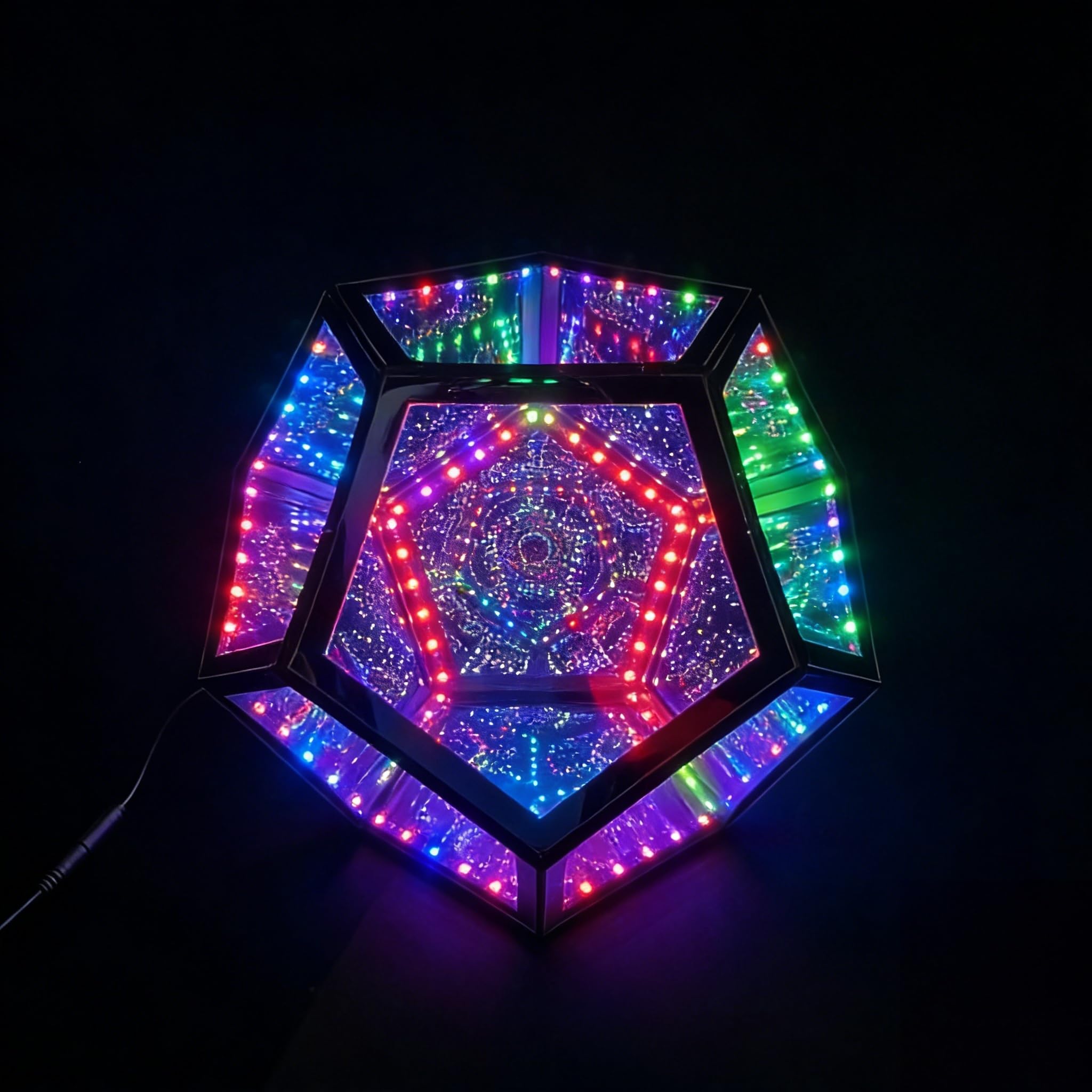 Extra Large Infinity Dodecahedron Light, 3D Infinity Mirror Light RGBW Color Changing, Music Sync, USB powered Night Lighting fo