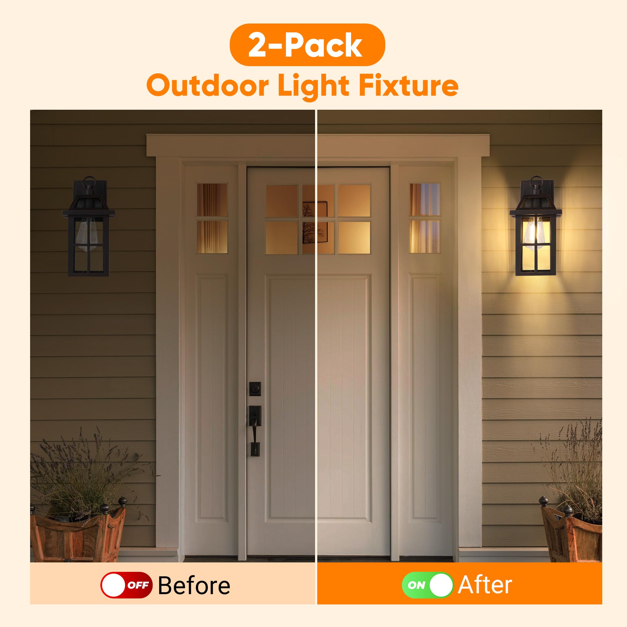 Wihtu Outdoor Wall Lantern, Porch Lights With Glass Shade, Waterproof Wall Sconce Light, Orb Fixtures Exterior Wall Lighting, Al