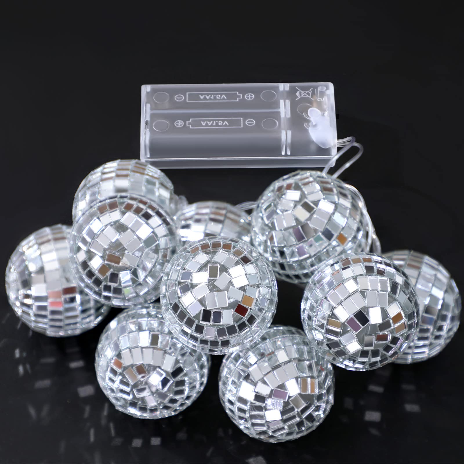 Zhanmai 30 LED Disco Ball String Lights Decor Lighted Mini Mirror Disco Balls Ornaments for 70s 80s Party Supplies Club(1.57 Inc