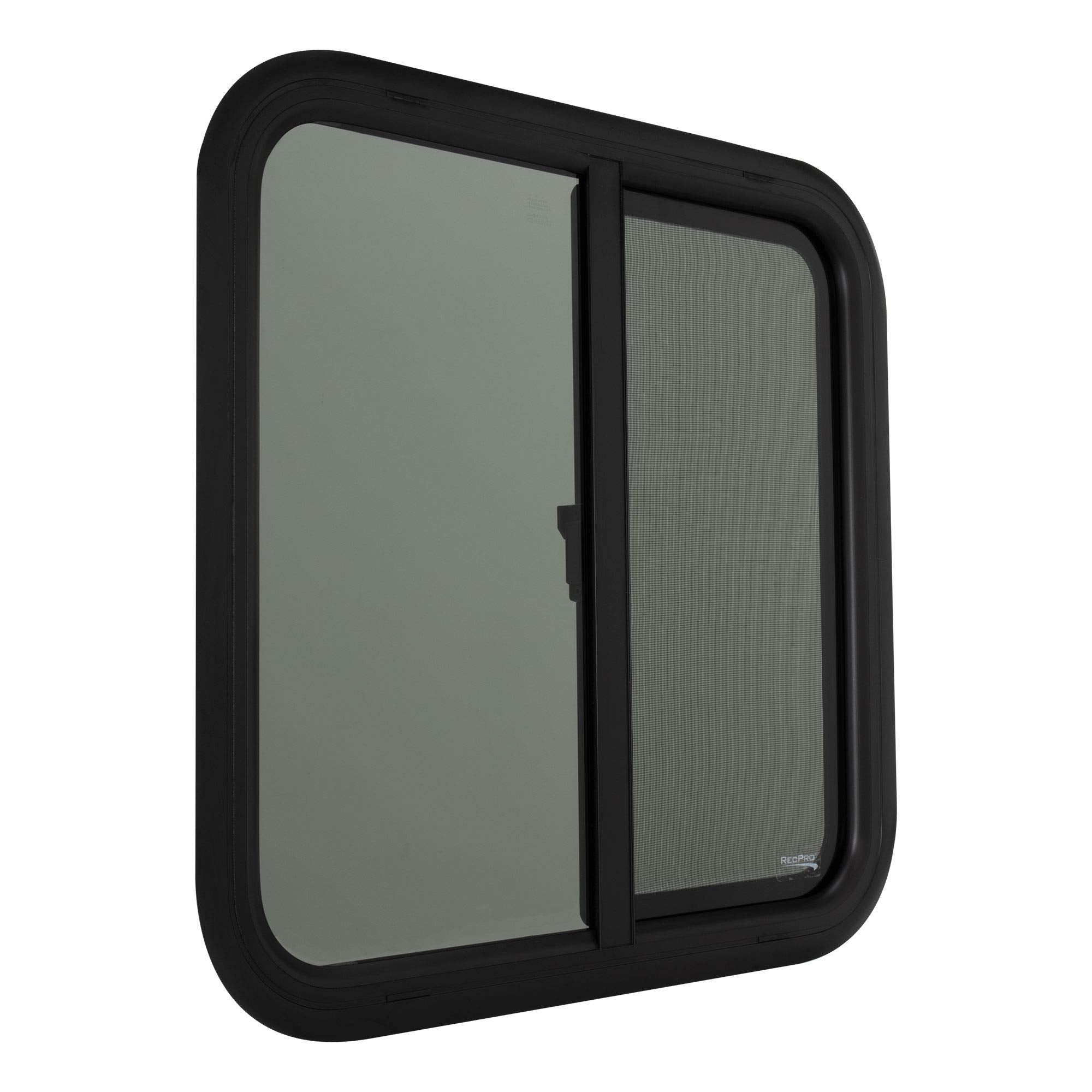 RecPro RV Window Replacement | Teardrop Style | 24inW x 24inH | Black Glass | Model RP-WIN