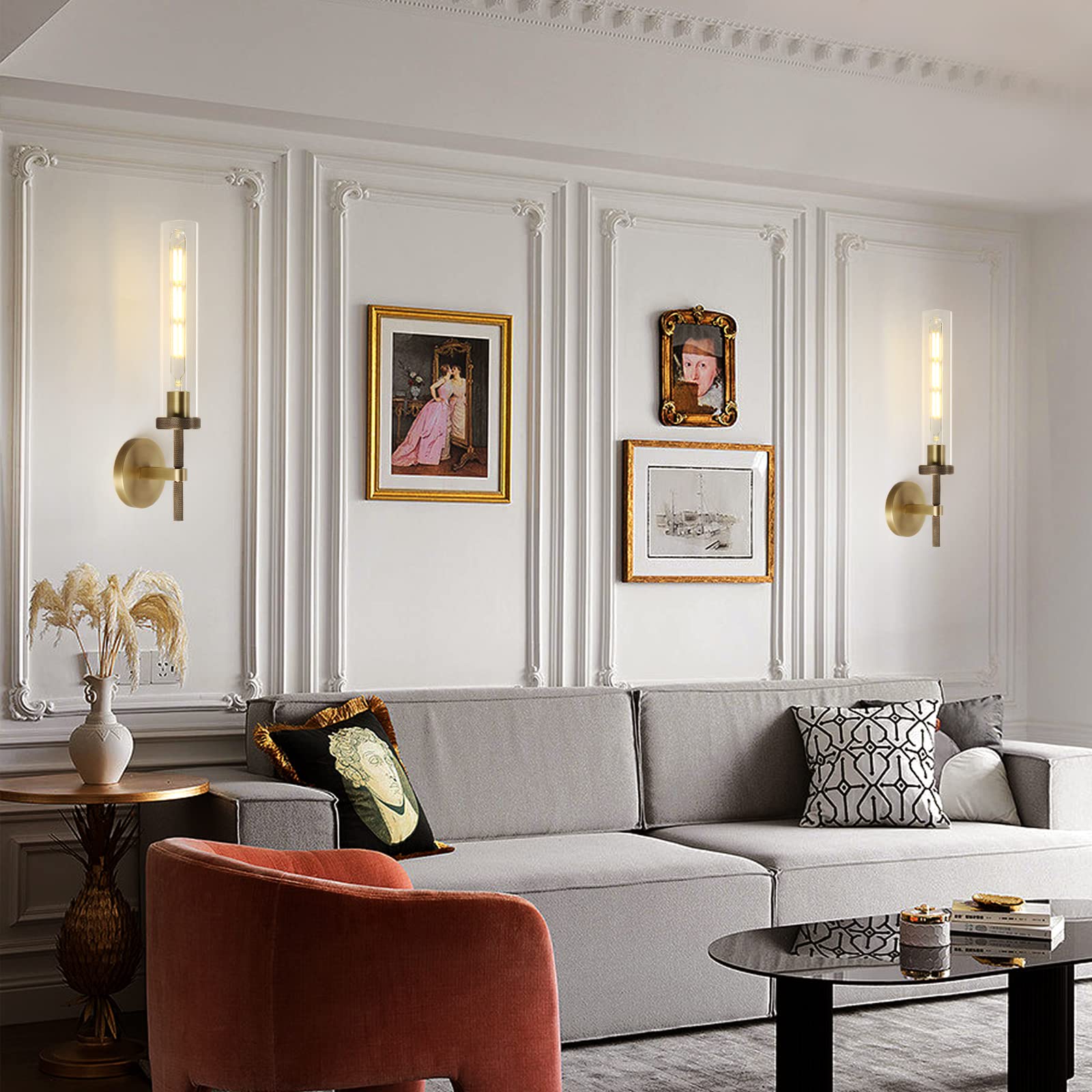 Zhtiechui Modern Brass Wall Sconces, Glass Tube Sconces, Gold Bathroom Vanity Light Fixtures, Indoor Wall Sconces For Living Roo
