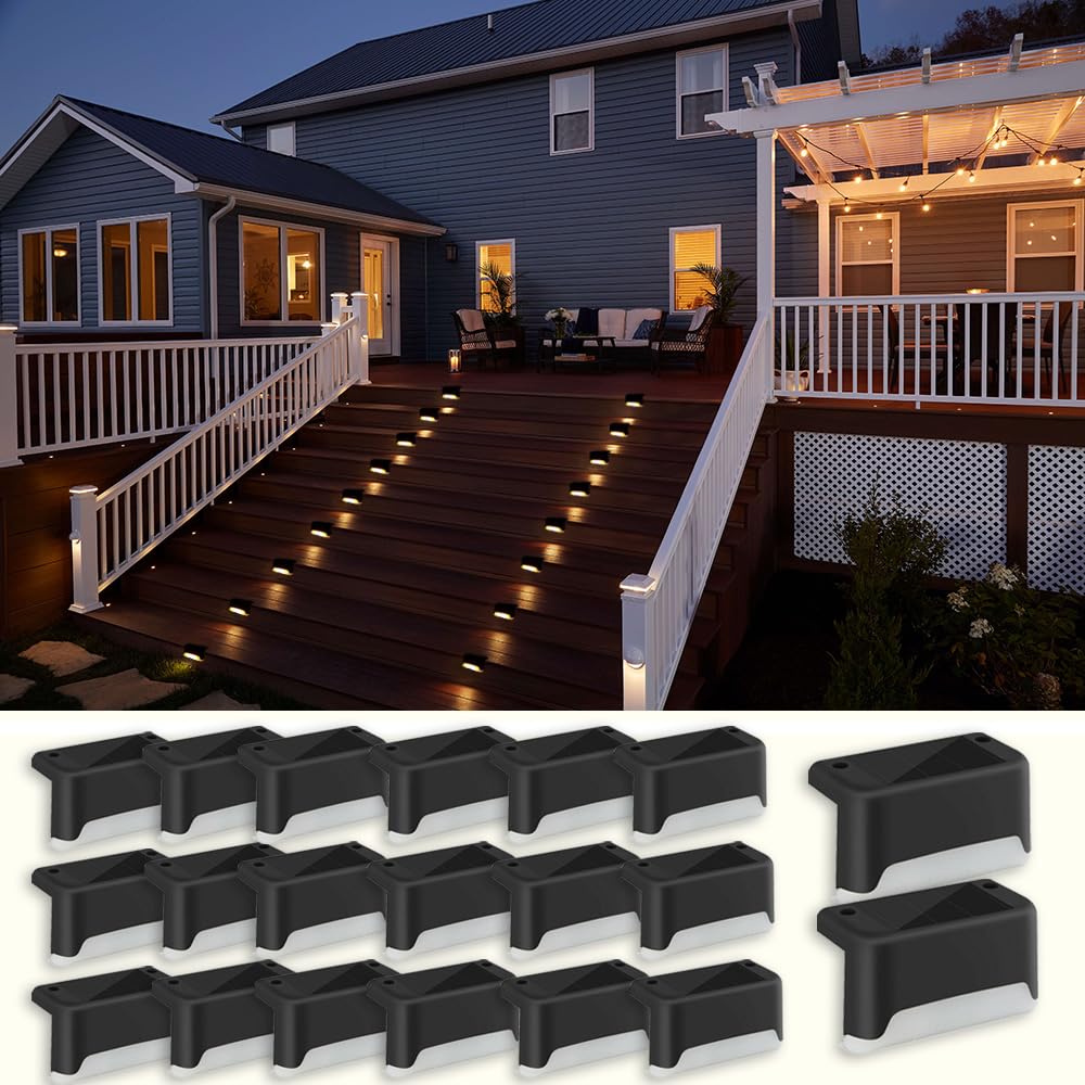 MAIXI Solar Deck Lights Outdoor, 20 PCs LED Solar Fence Lights Waterproof, Garden Decorative Solar Step Lights, LED Solar Lights