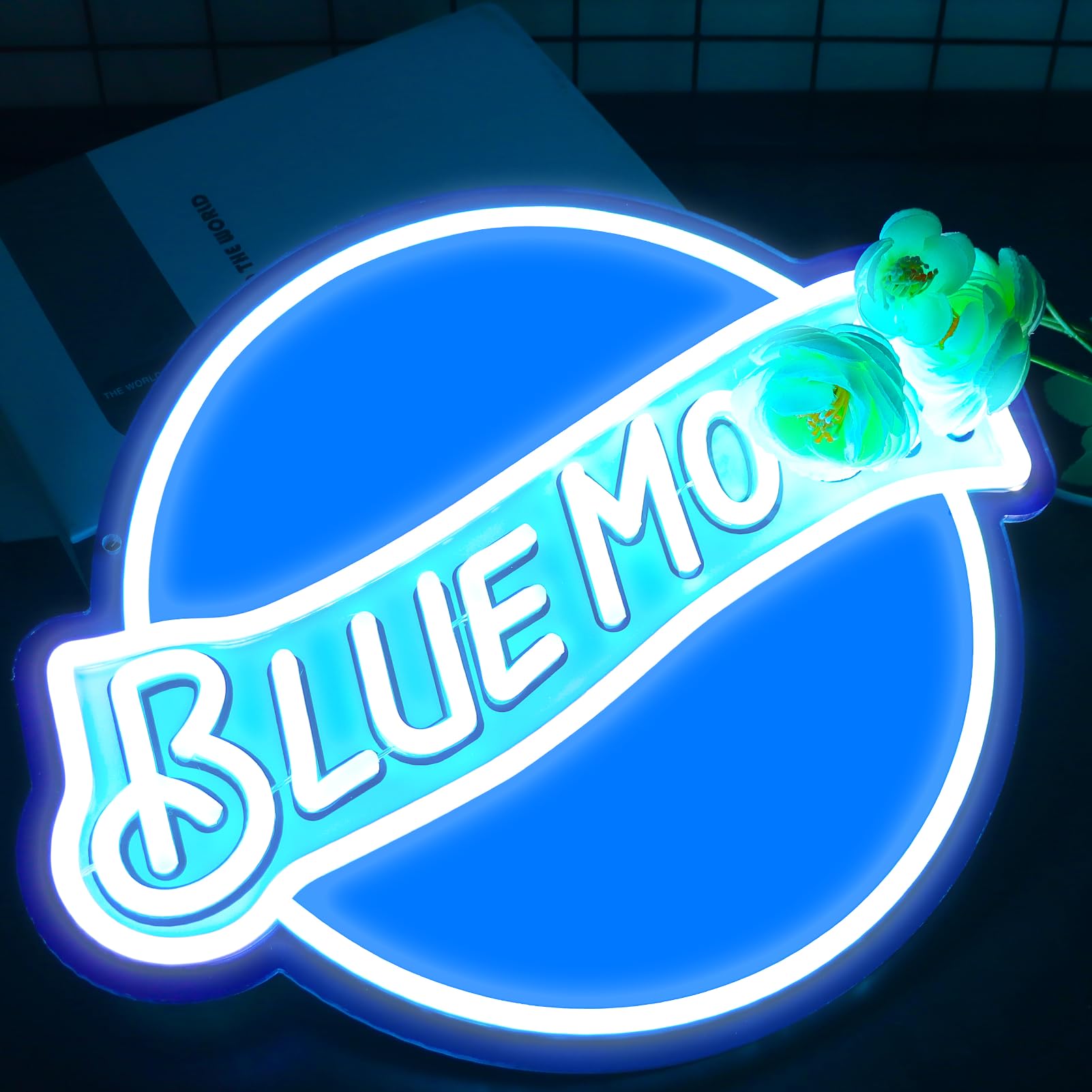 Jfllamp Blue Moon Neon Signs For Wall Decor Neon Lights For Bedroom Led Signs Suitable For Man Cave Bar Pub Restaurant Christmas Birthday Party Gift 5V Usb Power  14 * 12.2 Inch(Azure+White)