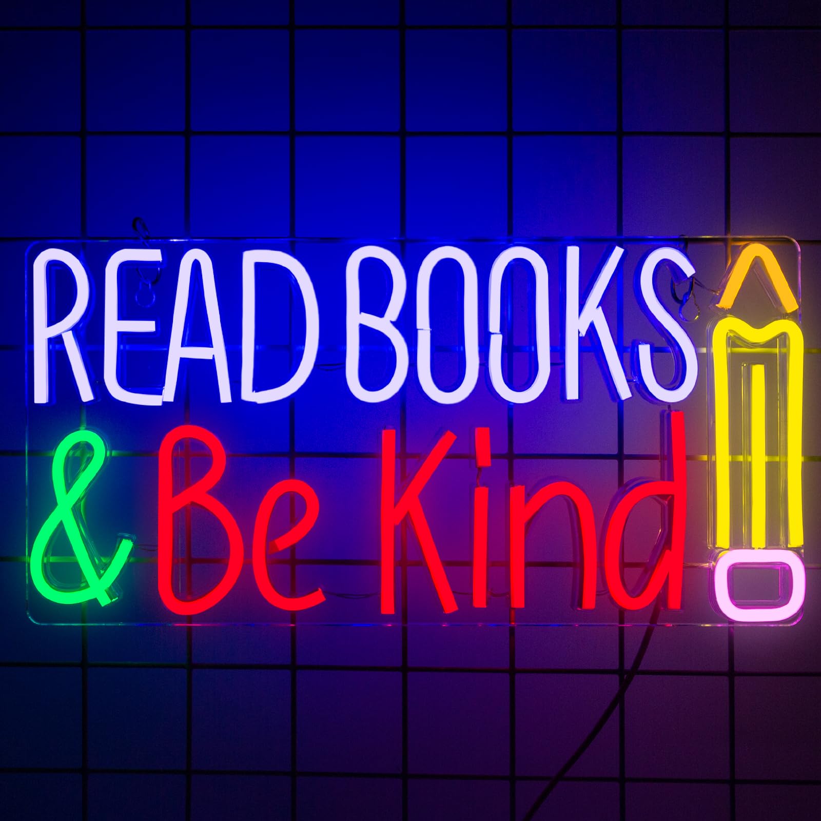 AUGELRE Neon Sign for Wall Decor, Dimmable Acrylic Light Up Sign, Blue, Reading Room/Library Decoration