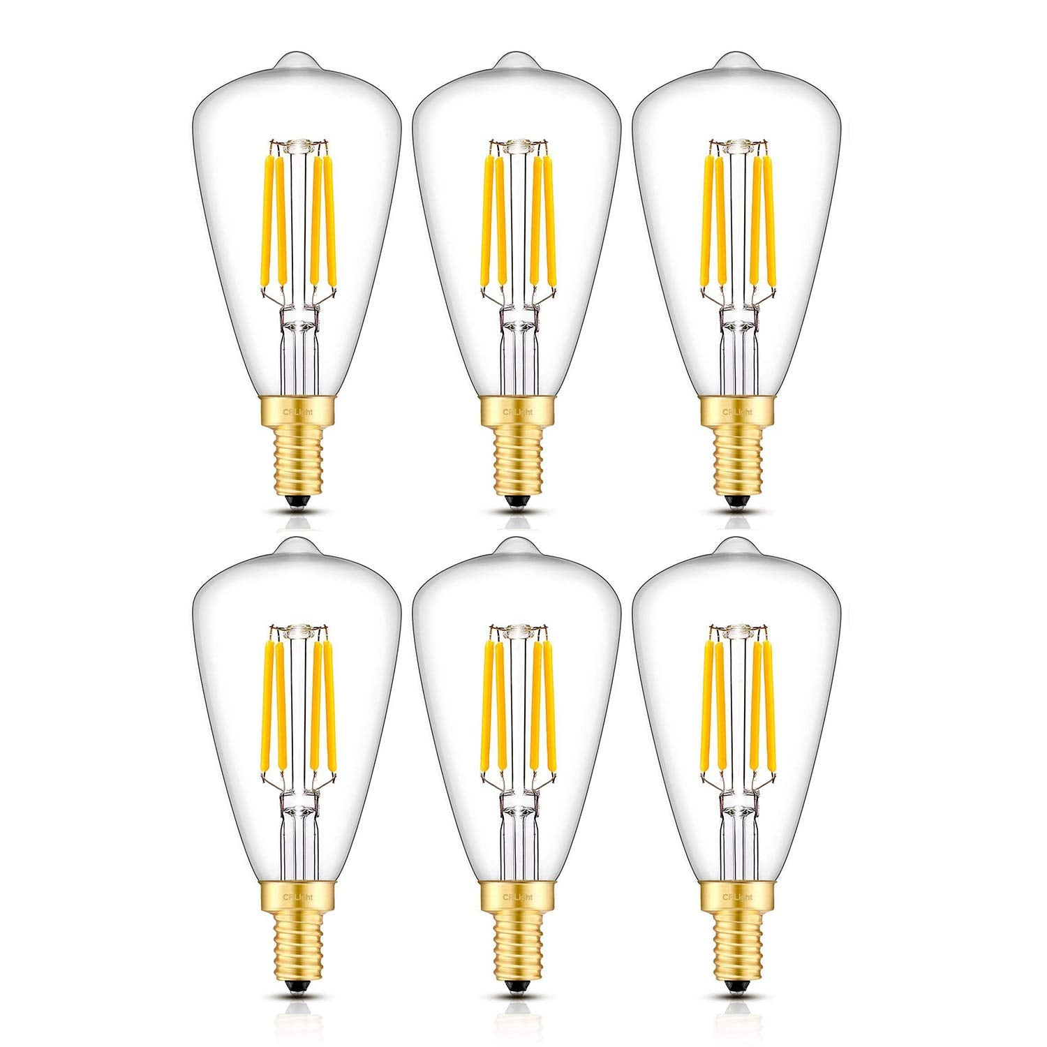 CRLight 4W Candelabra LED Edison Bulb 45W Equivalent 2700K Warm White 450LM Dimmable, E12 Antique ST48 / ST14 Clear Glass LED Ch