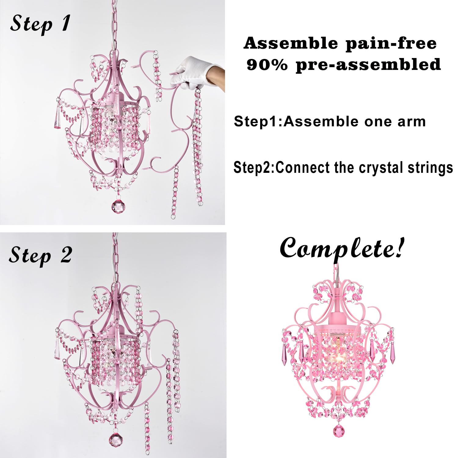 Antique House Pink Chandelier - 1 Light Mini Crystal Ceiling Fixture for Bedroom, Bathroom, Closet, Dining Room