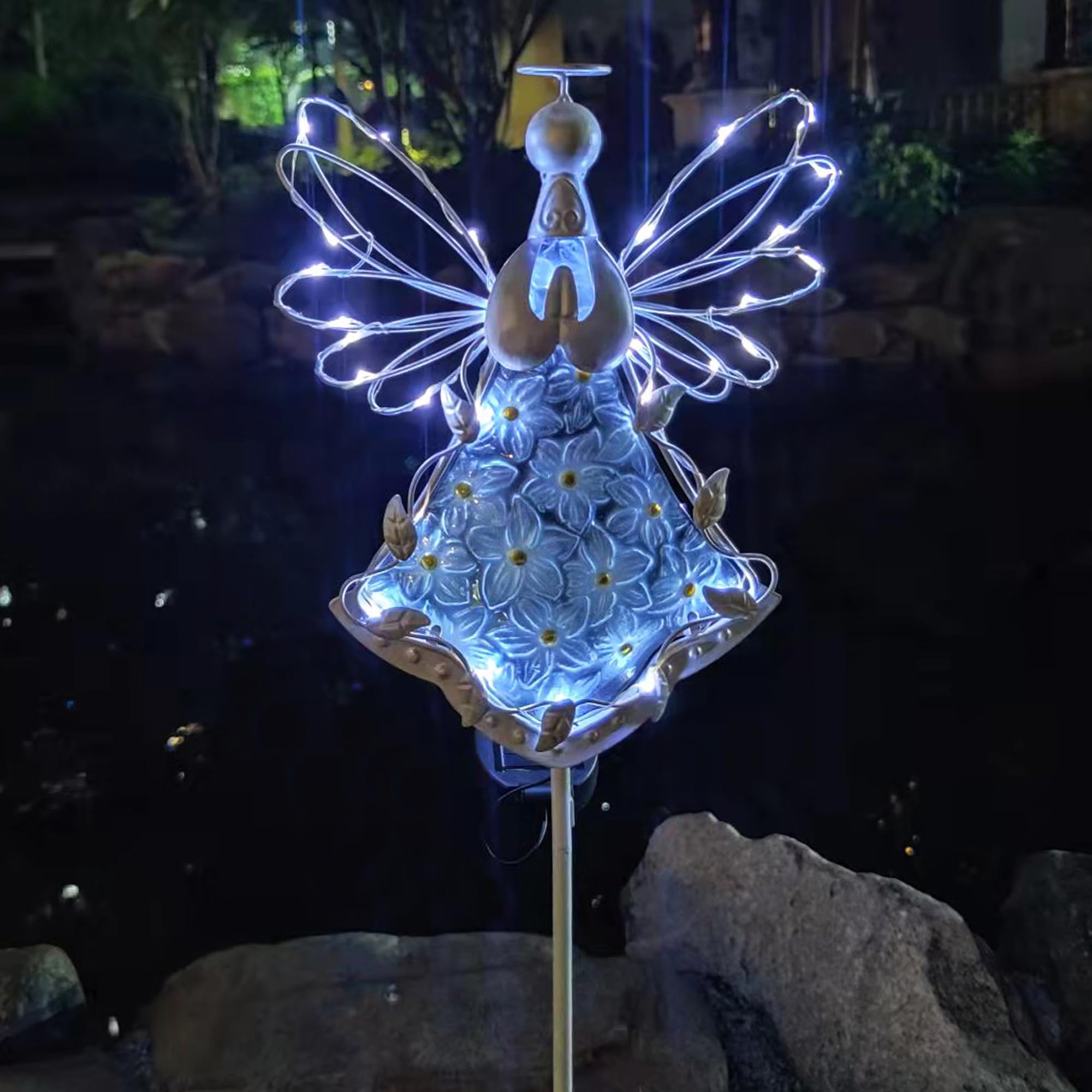 COOZZYHOUR Angel Solar Lights Outdoor Decorative Metal & Glass Garden Stake 38 Inch Waterproof 30 LED Warm White (CZ-2116-1)